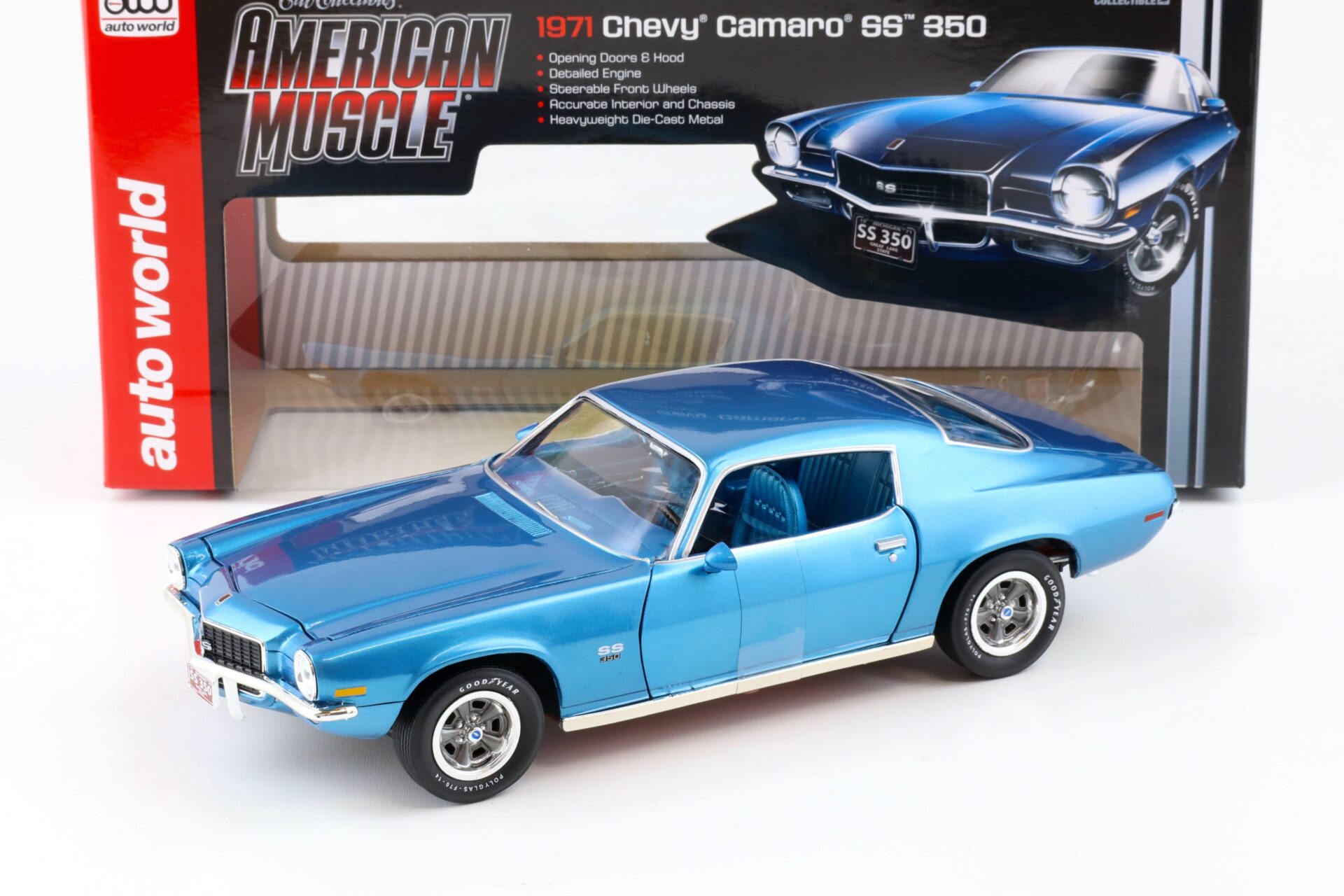1:18 Auto World 1971 Chevrolet Chevy Camaro SS 350 Coupe blue metallic