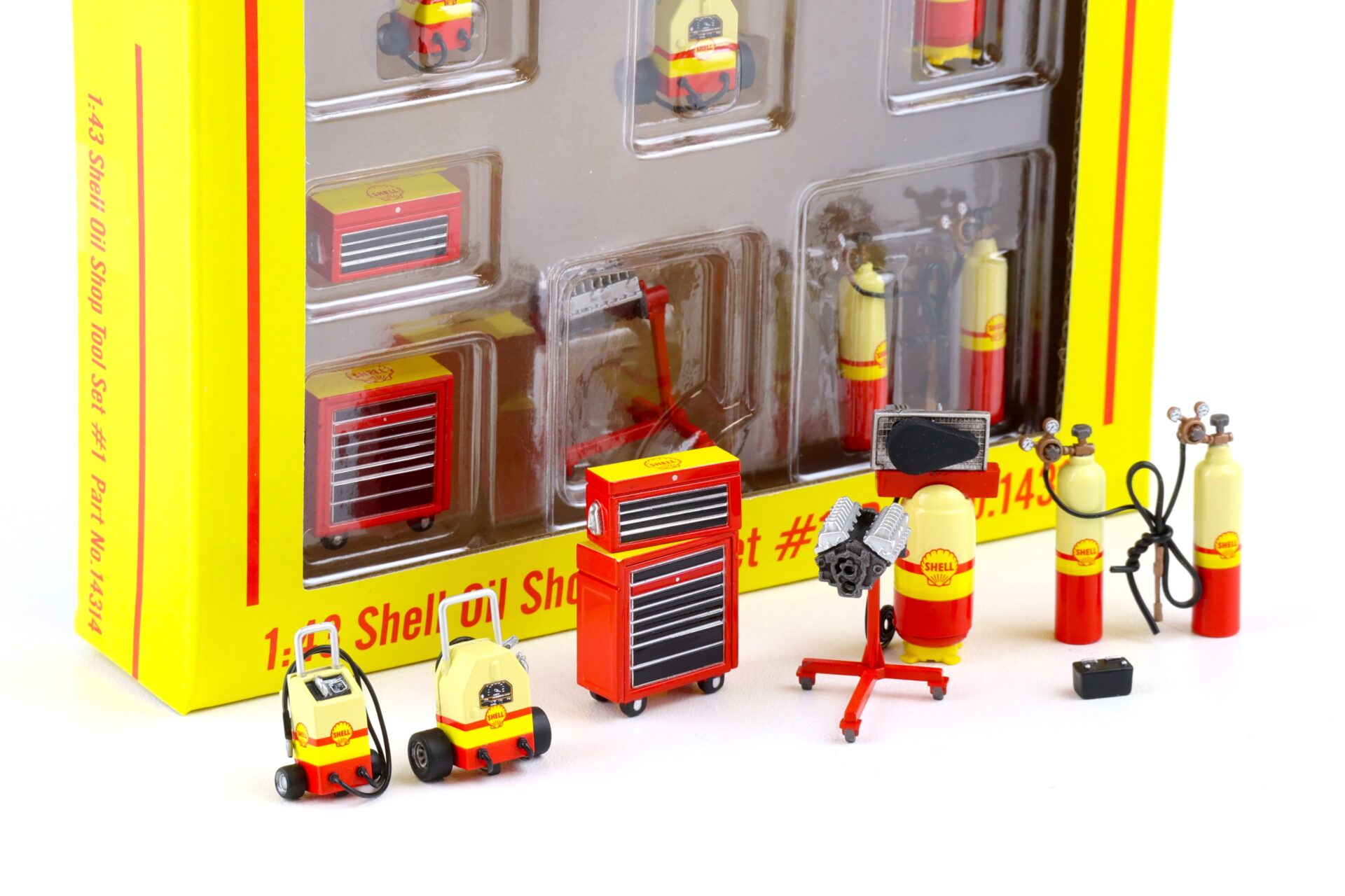 1:43 GMP SHELL OIL SHOP Tool Set #1 Diorama Zubehör yellow/ red