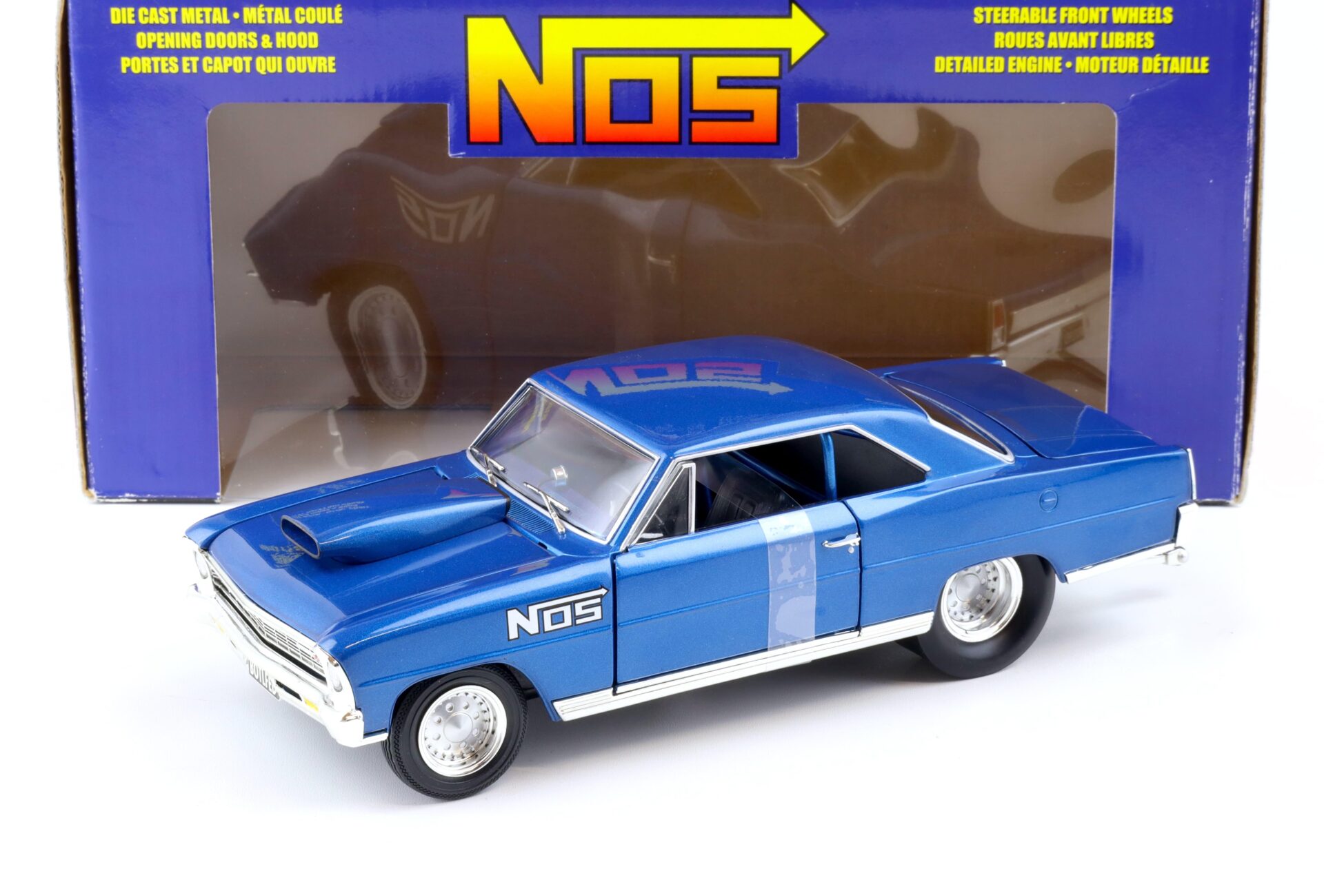 ID 84210 orig 1.jpg 1:18 ERTL 1966 Chevrolet Nova Pro Street Coupe NOS blue metallic