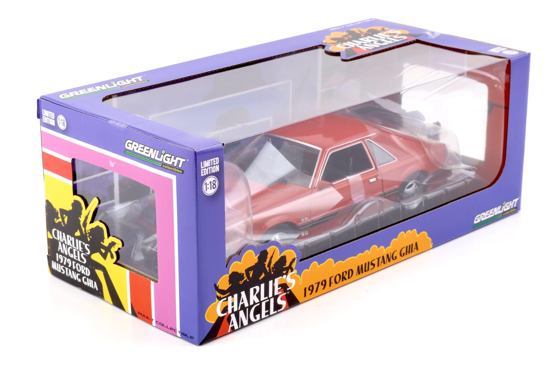 1:18 Greenlight 1979 Ford Mustang Ghia Coupe medium red/ black stripe Charlie´s Angels