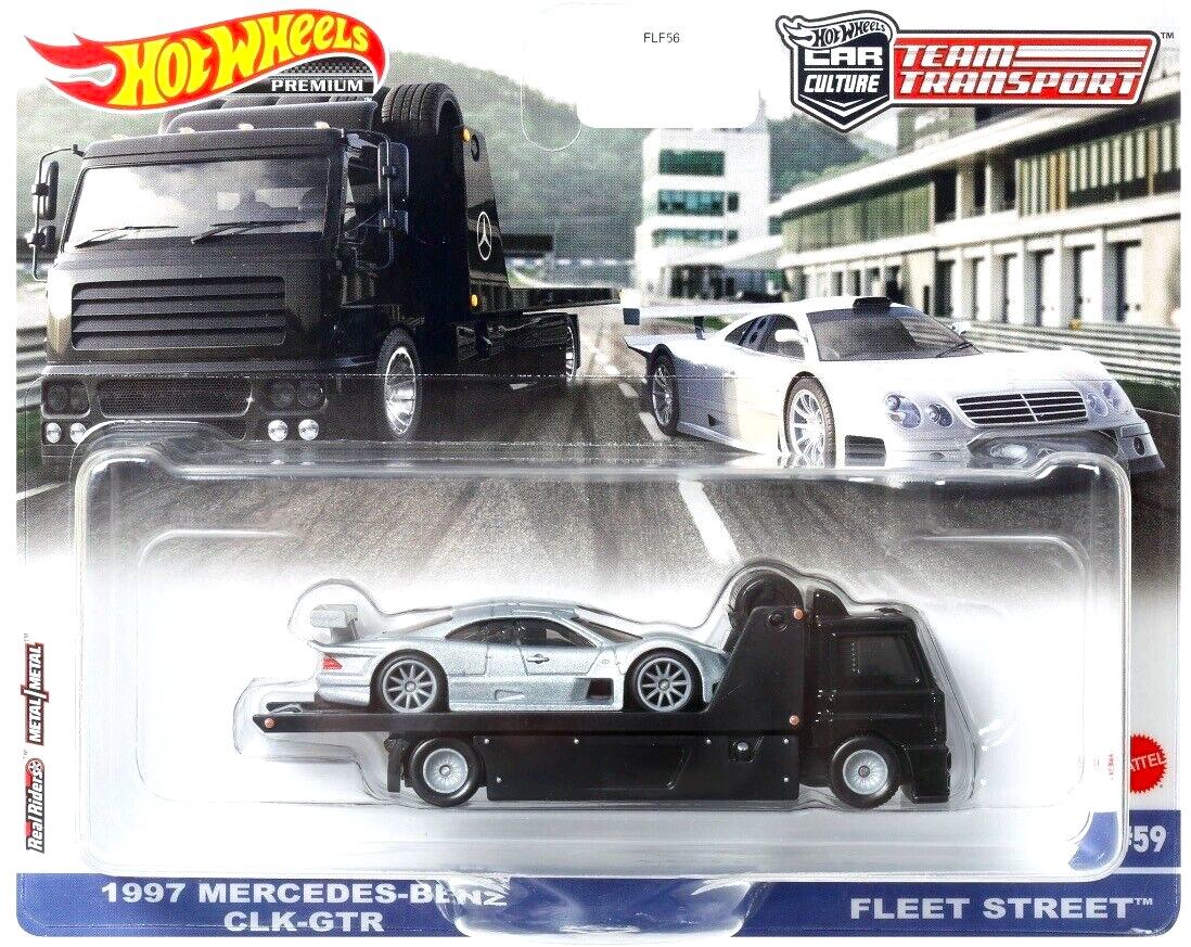 1:64 Hot Wheels Premium 2024 Team Transport 1997 Mercedes CLK GTR + Fleet Street