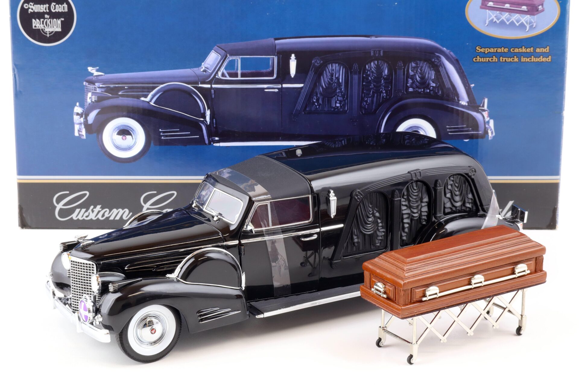 ID 87160 orig 1.jpg 1:18 Sunset Coach Precision 1938 Cadillac Town Car Custom Carved Panel HEARSE black