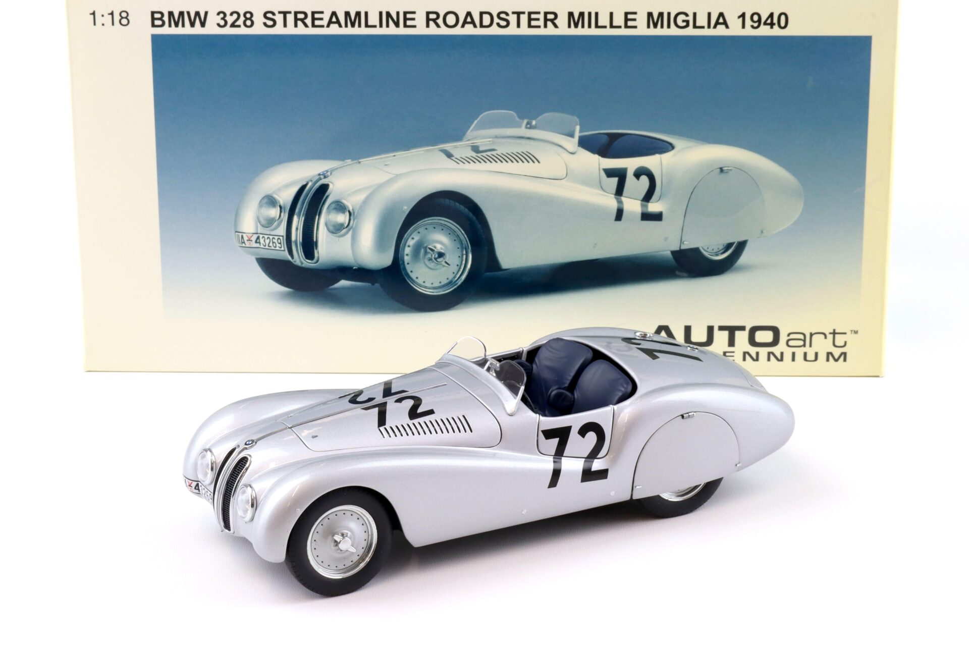 1:18 AUTOart BMW 328 Streamline Roadster #72 Mille Miglia 1940 silver 84045
