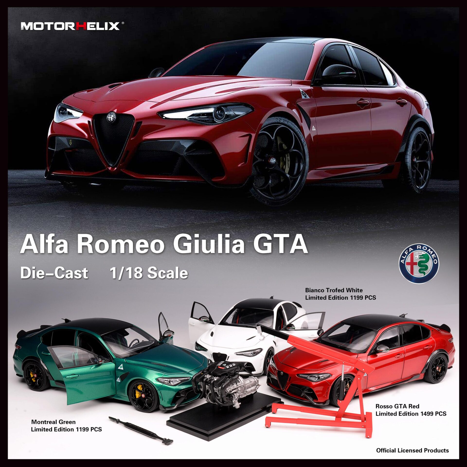 1:18 Motorhelix Alfa Romeo Giulia GTA Rosso GTA red + engine Die-Cast M89001