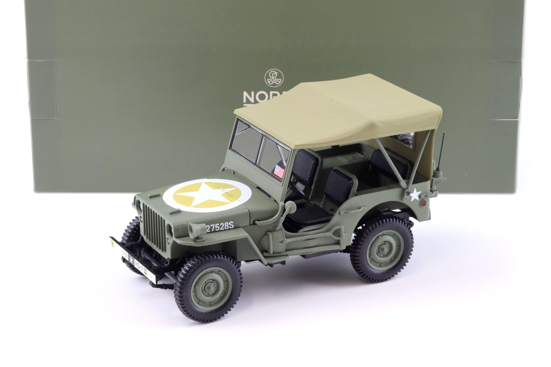 ID 92361 orig.jpg 1:18 Norev Jeep Willys Army 1944 1st Div Inf HQ green - Limited 200 pcs.