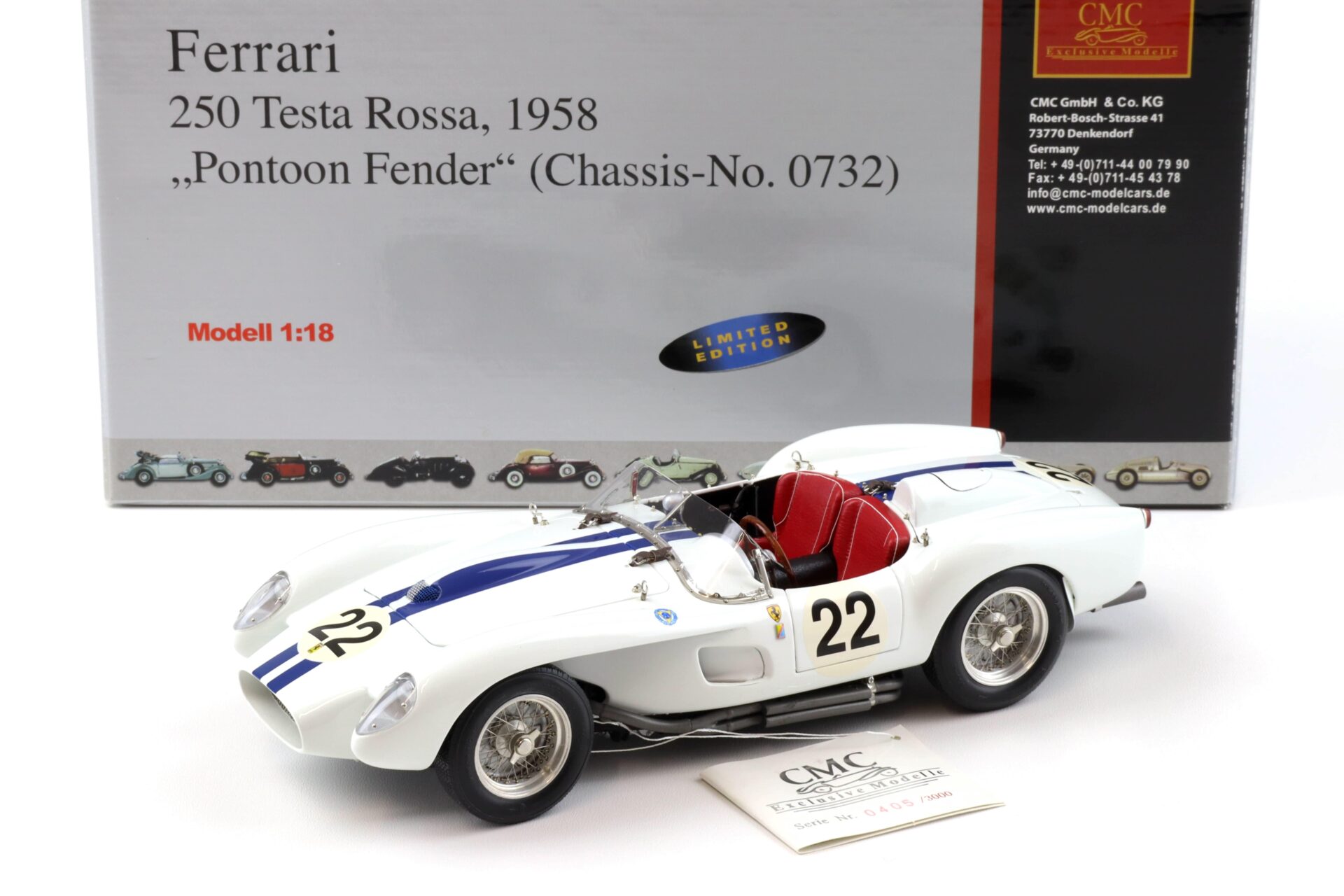 ID 93203 orig.jpg 1:18 CMC Ferrari 250 Testa Rossa 1958 Pontoon Fender #22 white M-080