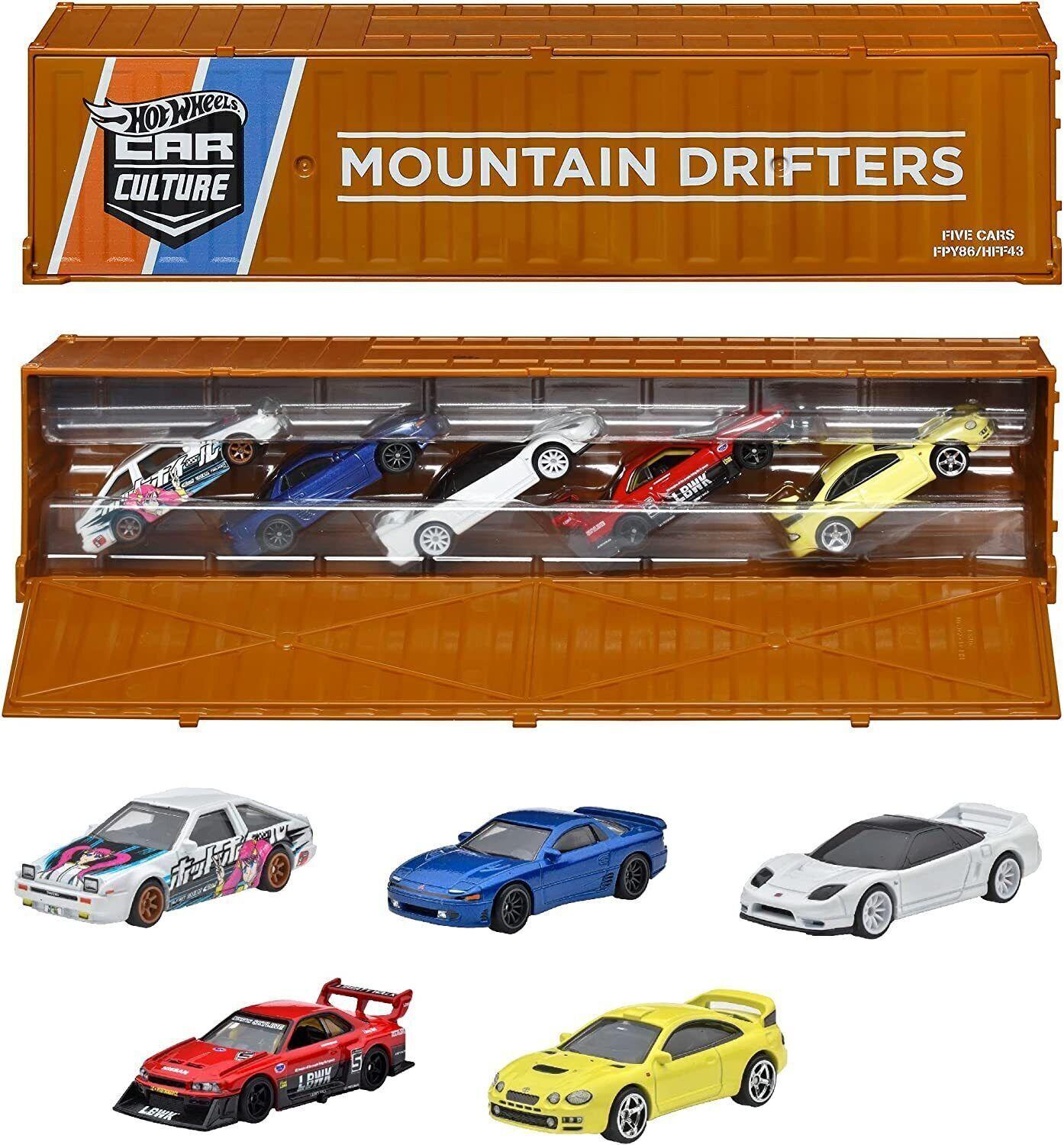 1:64 Hot Wheels Premium 2022 Mountain Drifters with Special Container HFF43 Nissan, Toyota