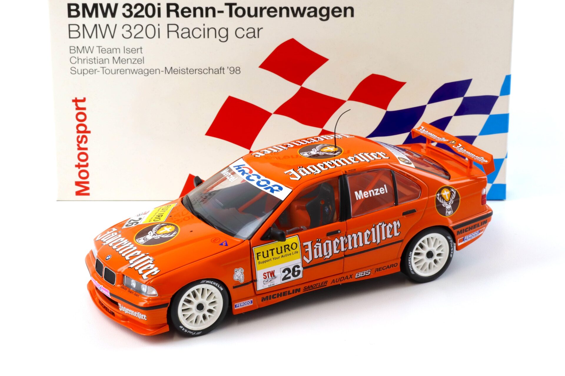 1:18 UT Models BMW 320i E36 STW 1998 Jägermeister Menzel #26 DEALER VERSION