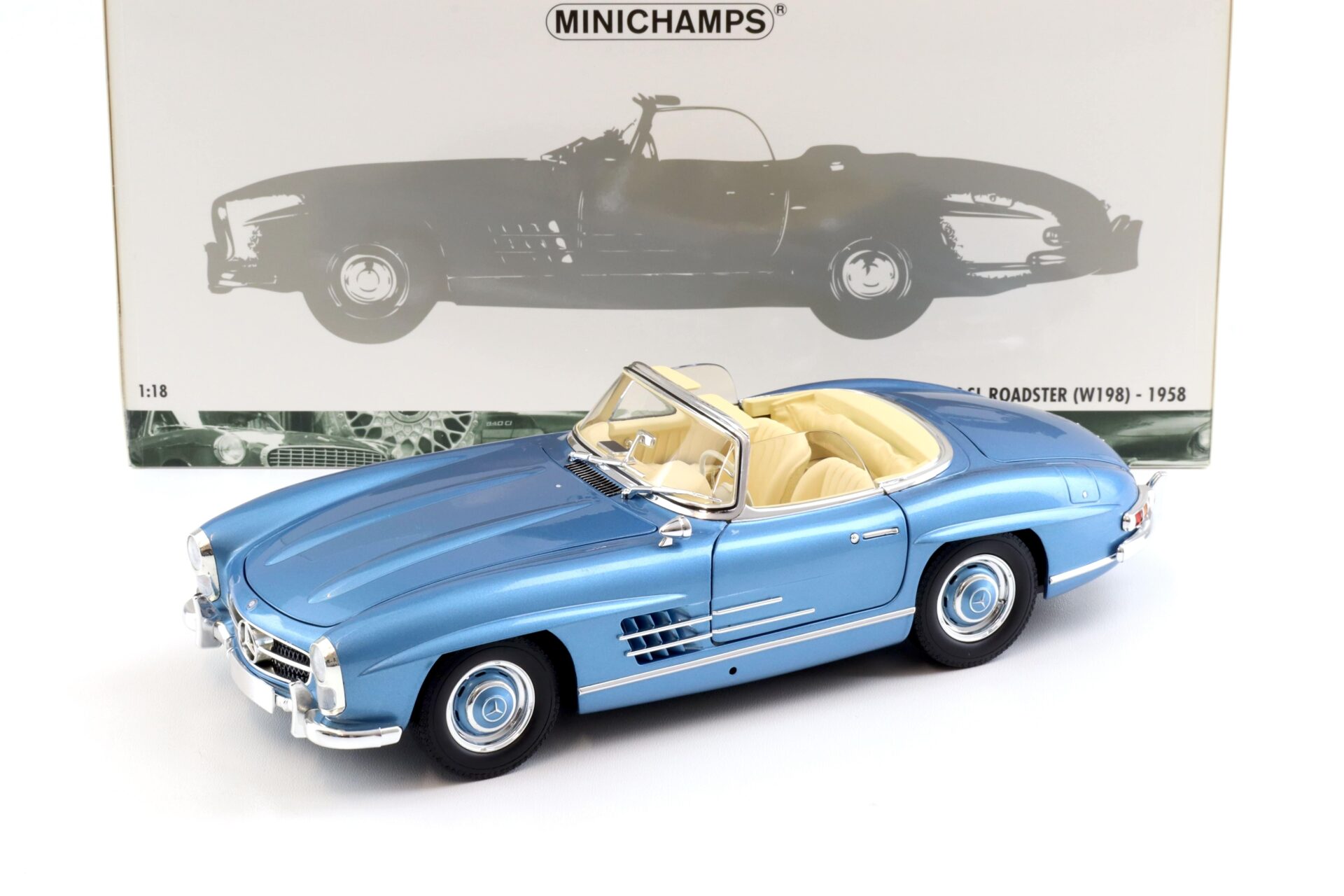 ID 98195 orig.jpg 1:18 Minichamps Mercedes 300SL Roadster (W198) metallic blue with Hardtop 1958