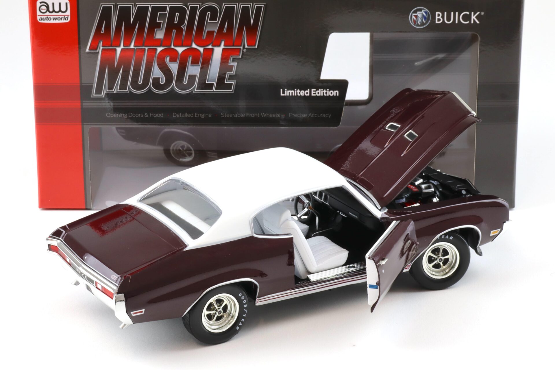 1:18 Auto World 1970 Buick GS Stage 1 MCACN Burgundy Mist/ white