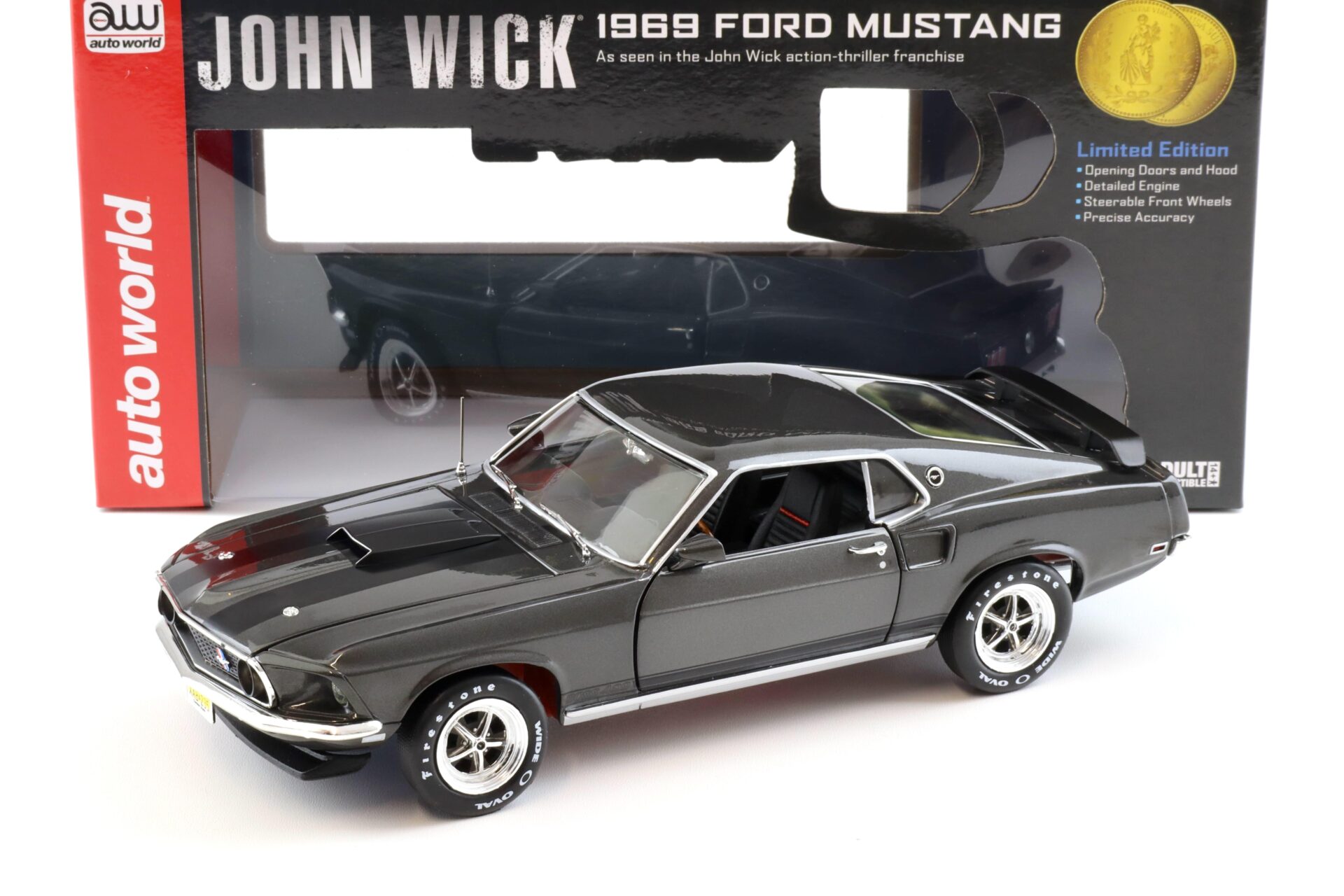 ID 98454 orig.jpg 1:18 Auto World 1969 Ford Mustang Coupe John Wick Hitman grey metallic