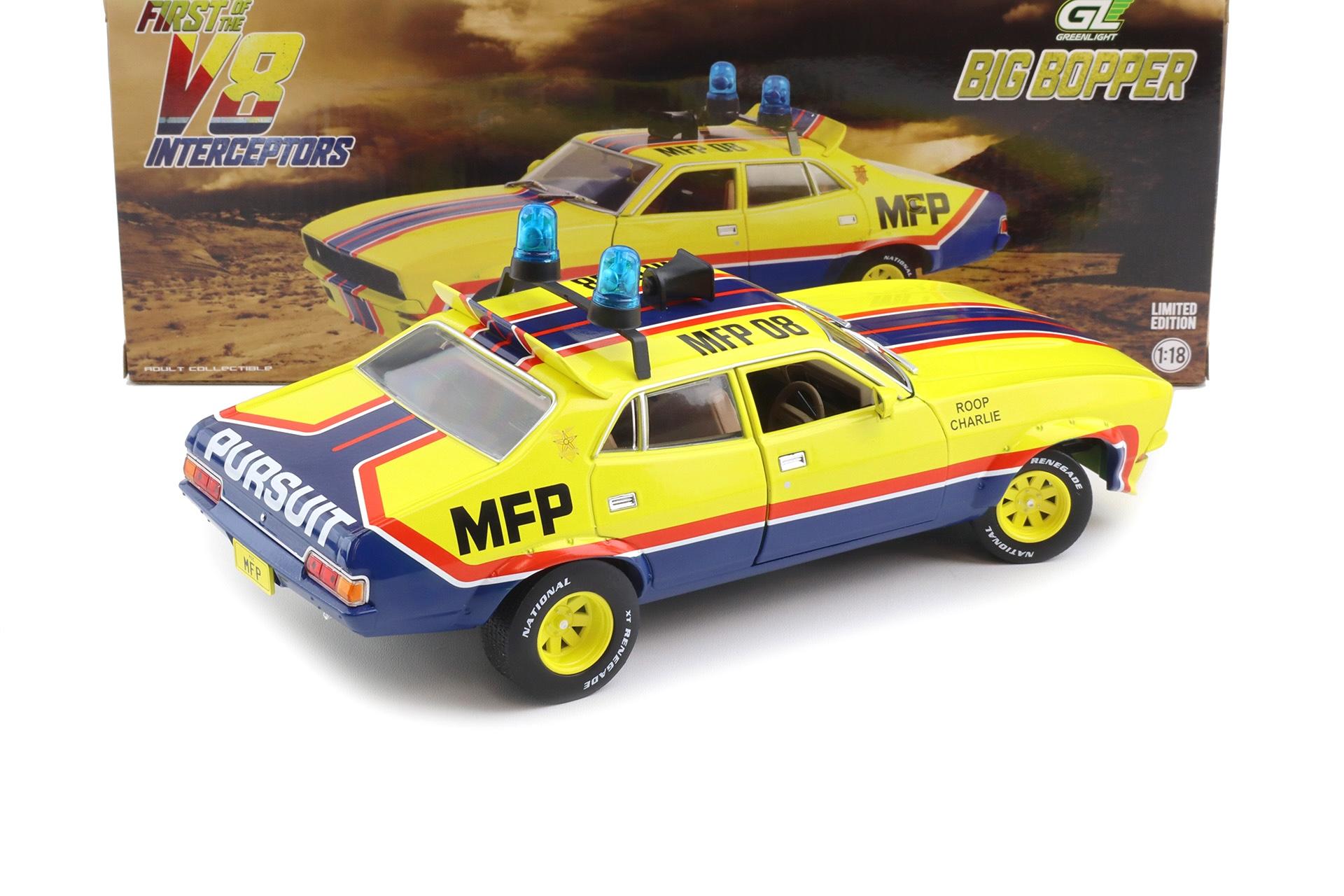 1:18 Greenlight Ford Falcon XB V8 Interceptors Mad Max Big Bopper 1974 Police Pursuit