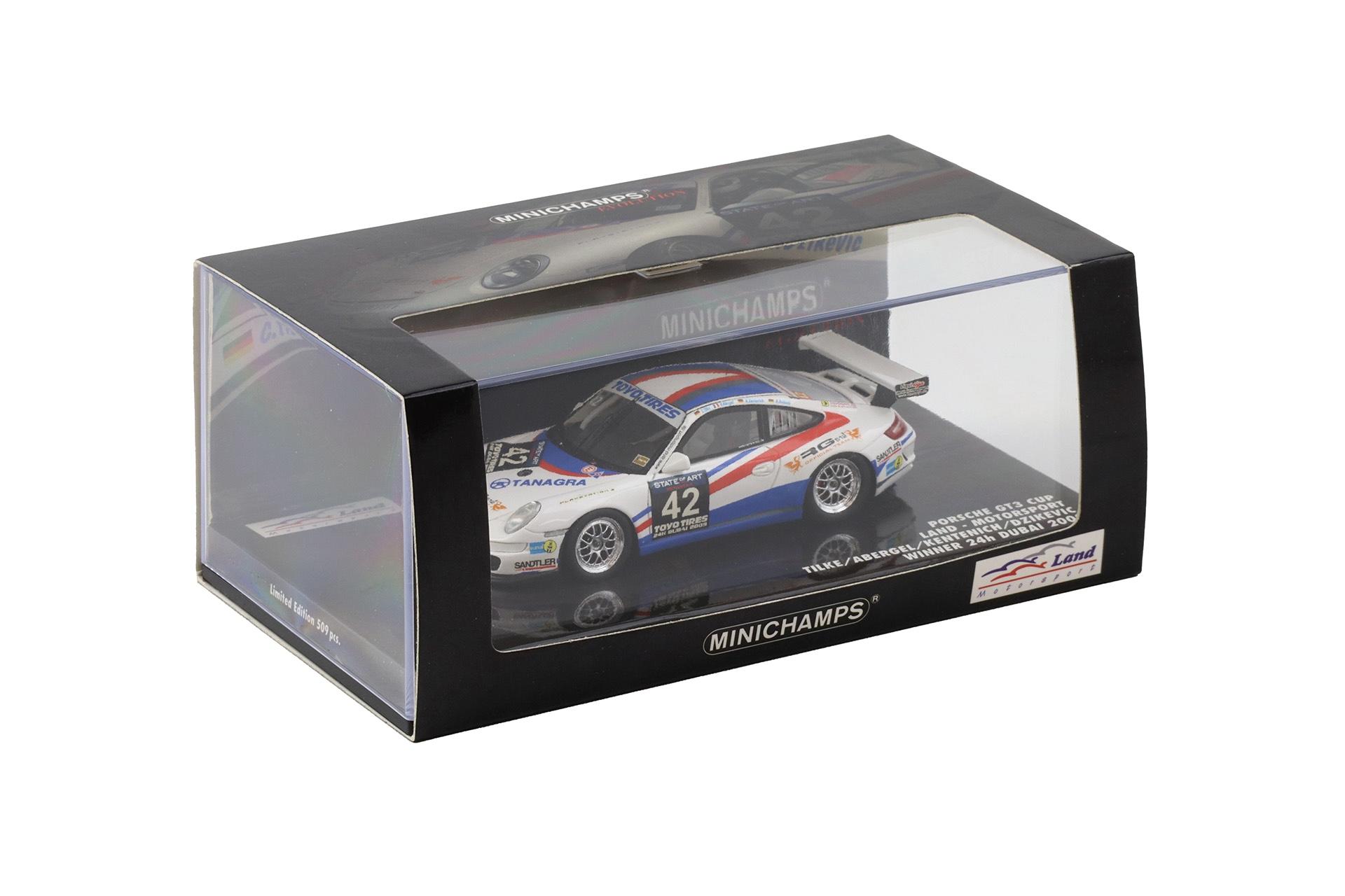 1:43 Minichamps Porsche 911 997 GT3 CUP Land Motorsport Winner 24h Dubai 2009