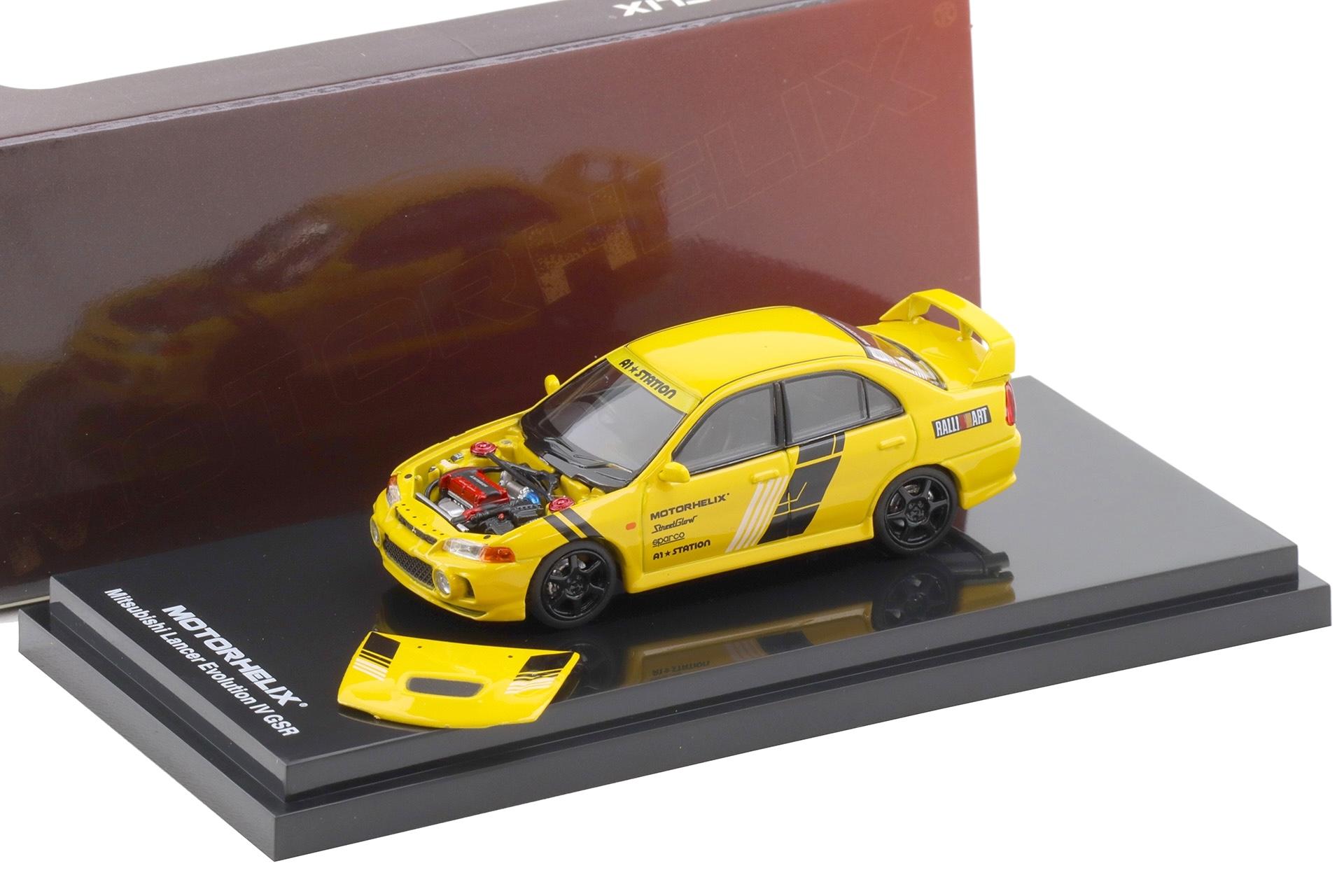 1:64 Motorhelix Mitsubishi Lancer Evo IV GSR Teckwrap Customized yellow