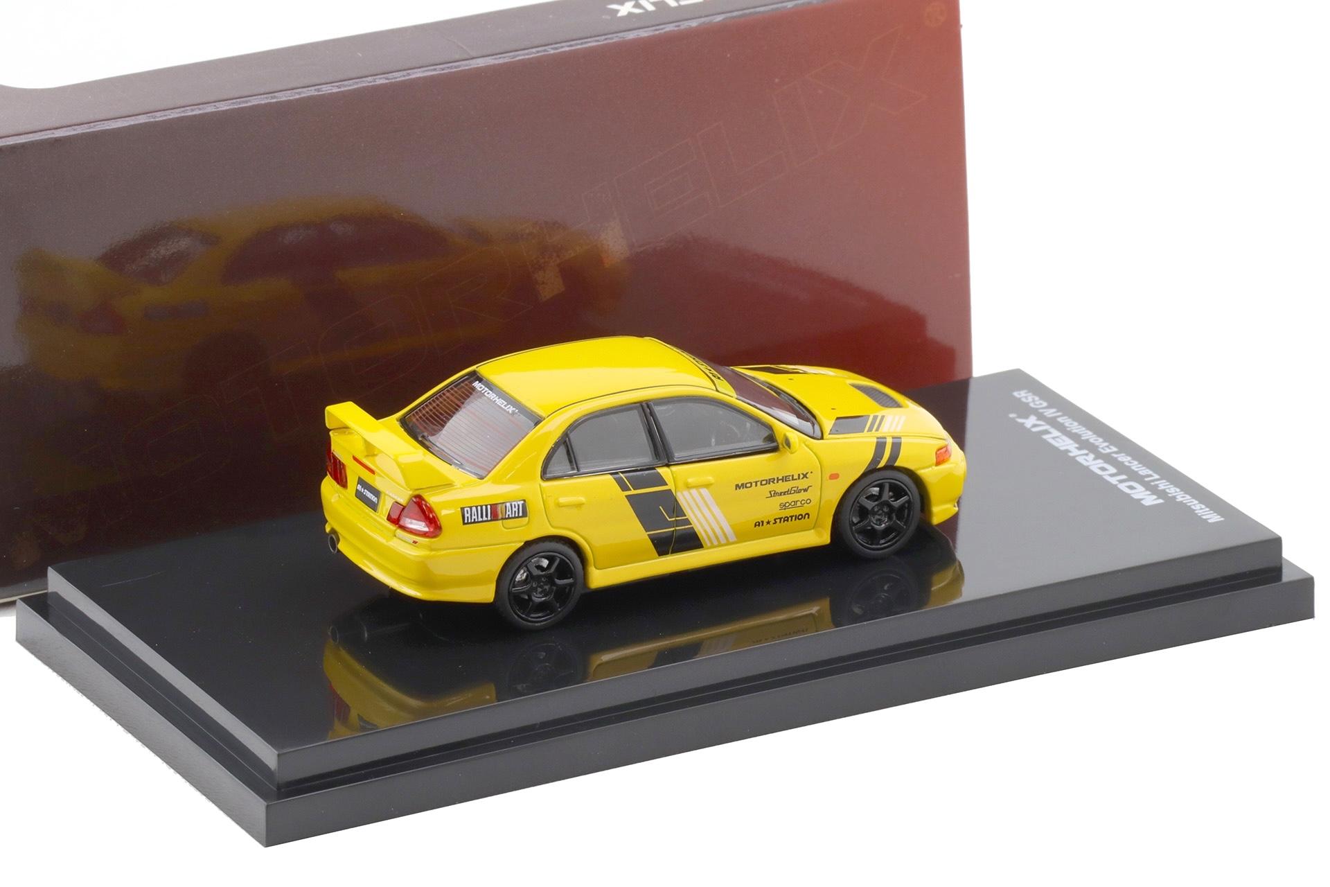 1:64 Motorhelix Mitsubishi Lancer Evo IV GSR Teckwrap Customized yellow