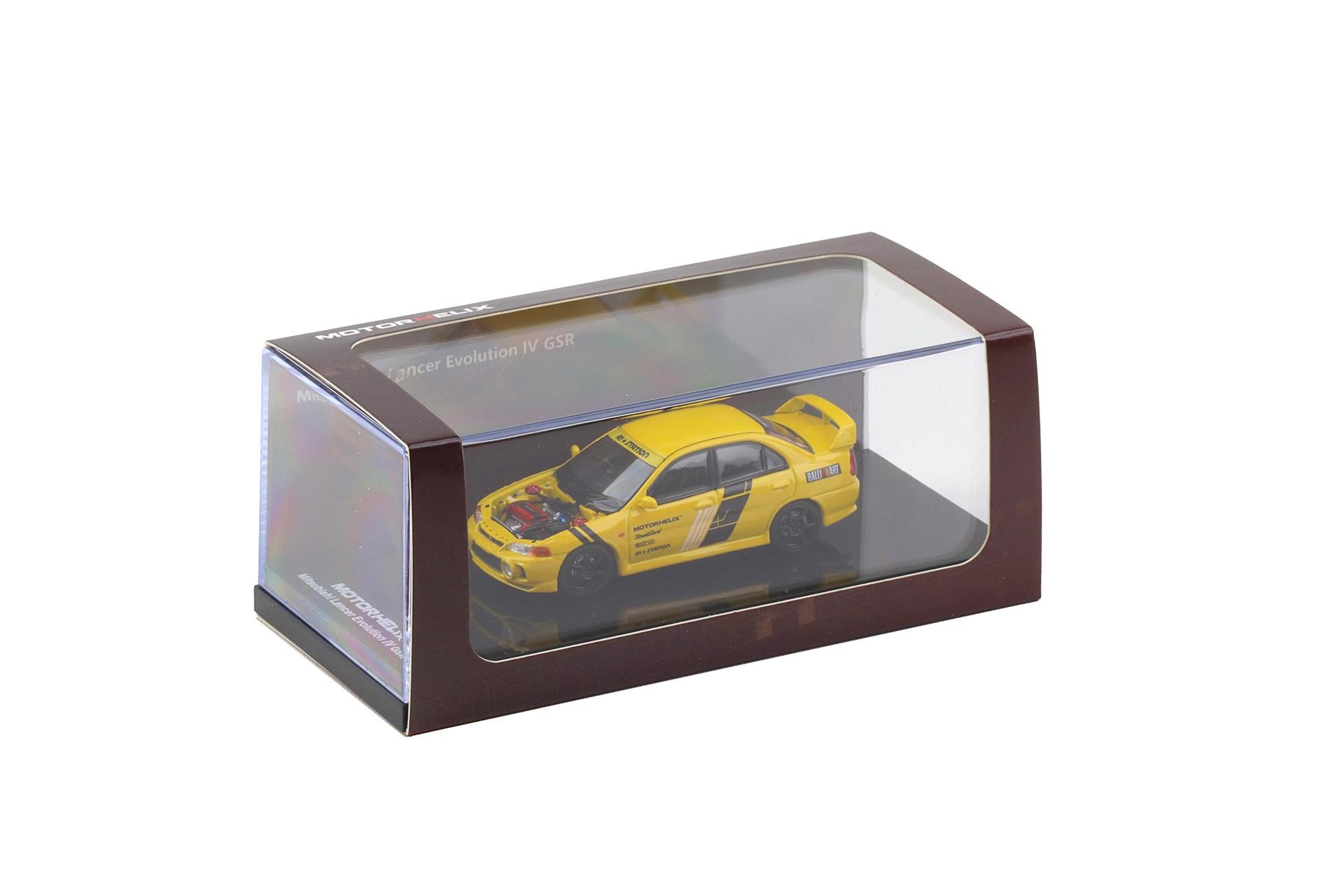 1:64 Motorhelix Mitsubishi Lancer Evo IV GSR Teckwrap Customized yellow