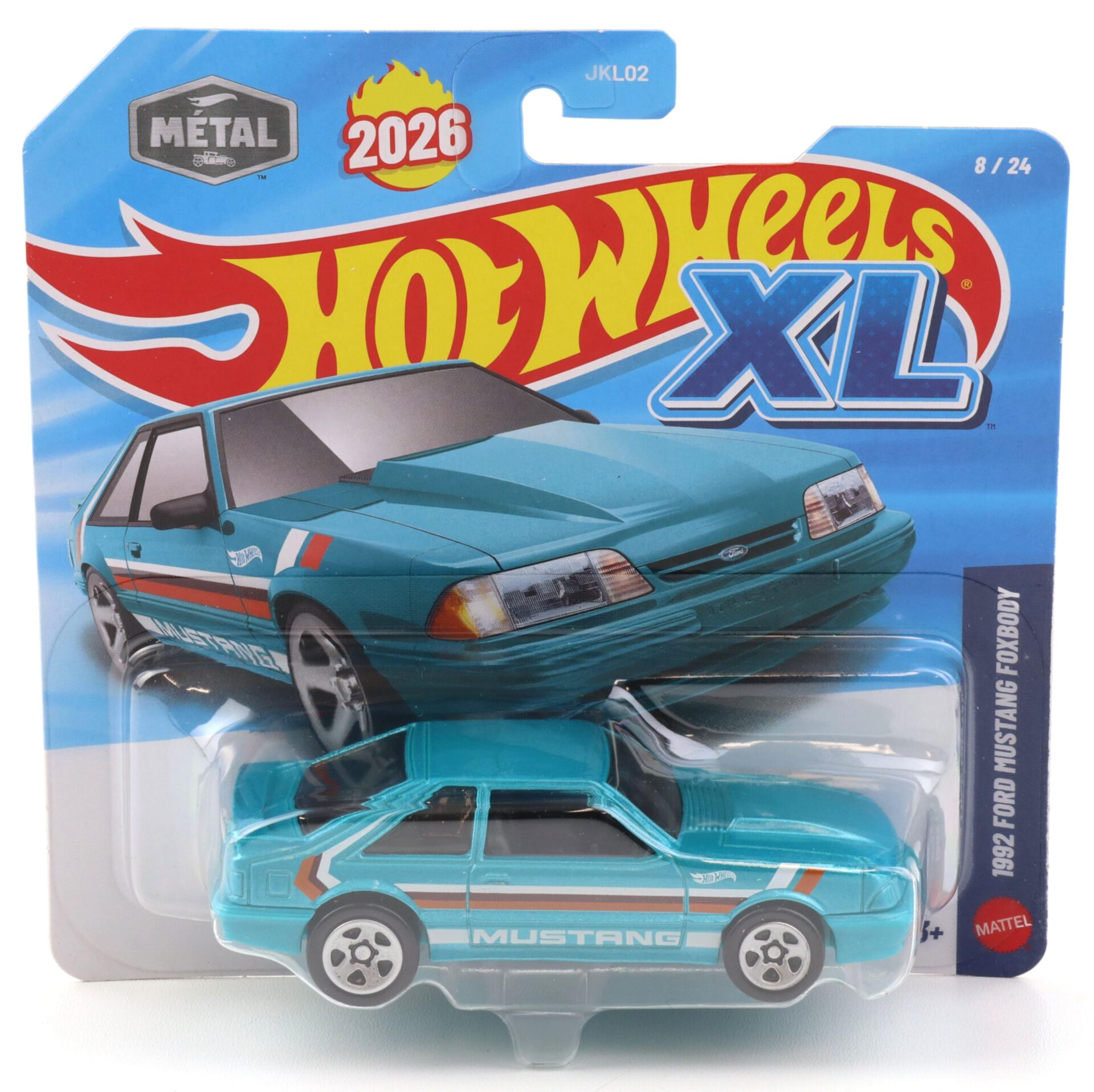 1:43 Hot Wheels XL 2026 JKL05 Ford Mustang Foxbody 1992 blue metallic