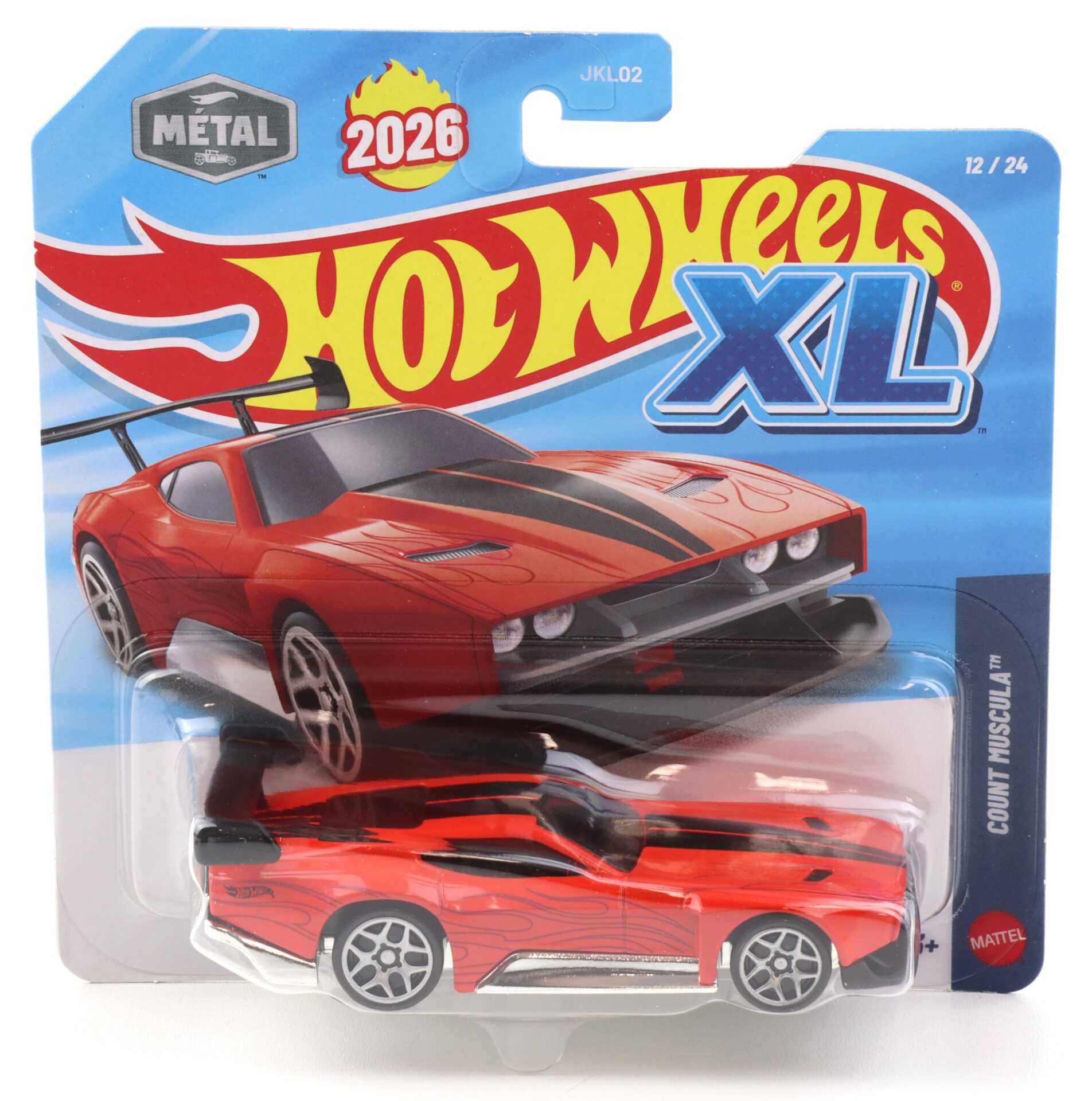 1:43 Hot Wheels XL 2026 JKL14 Count Muscula red/ black stripes