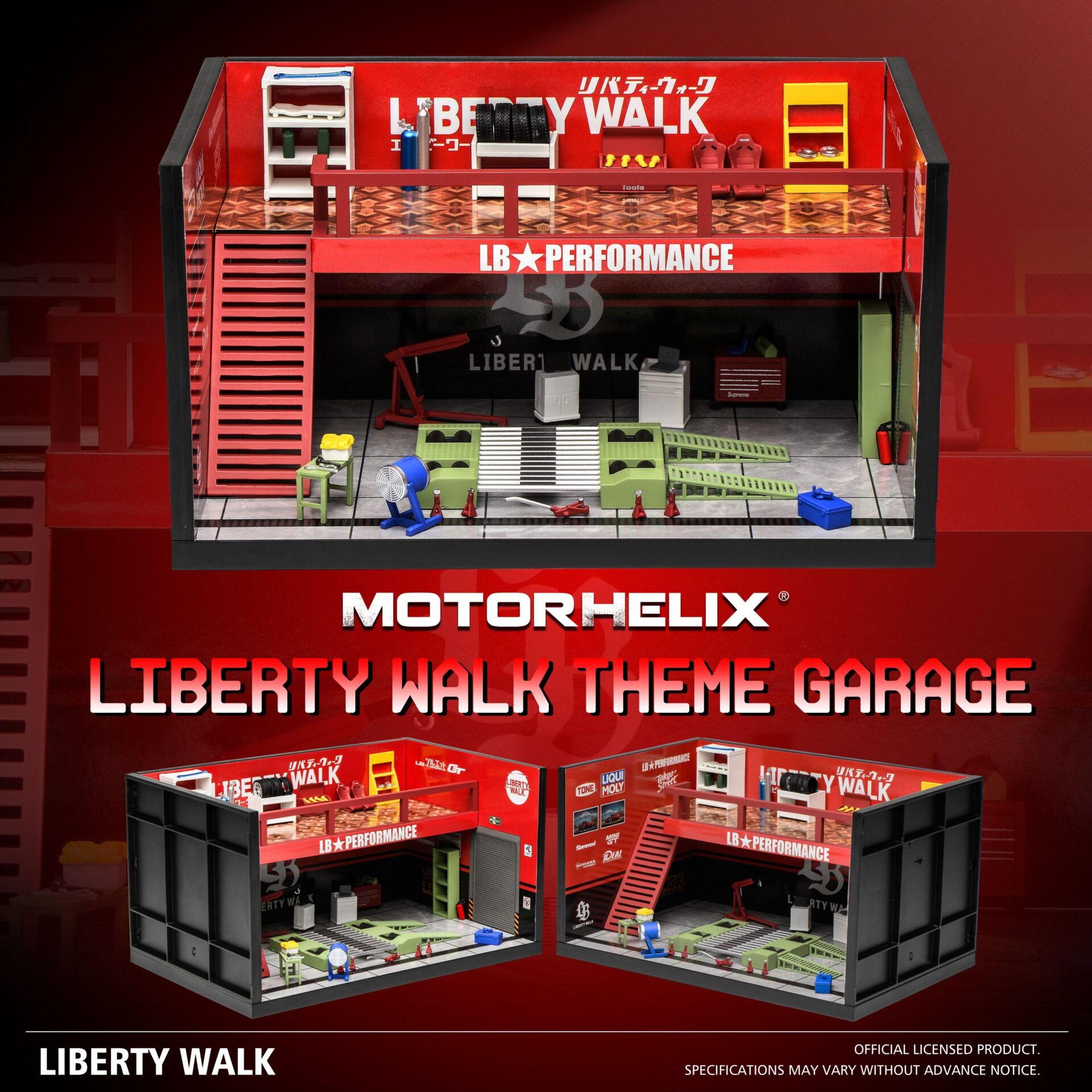 1:64 Motorhelix Diorama Theme Garage Workshop Liberty Walk LB Performance red M90218