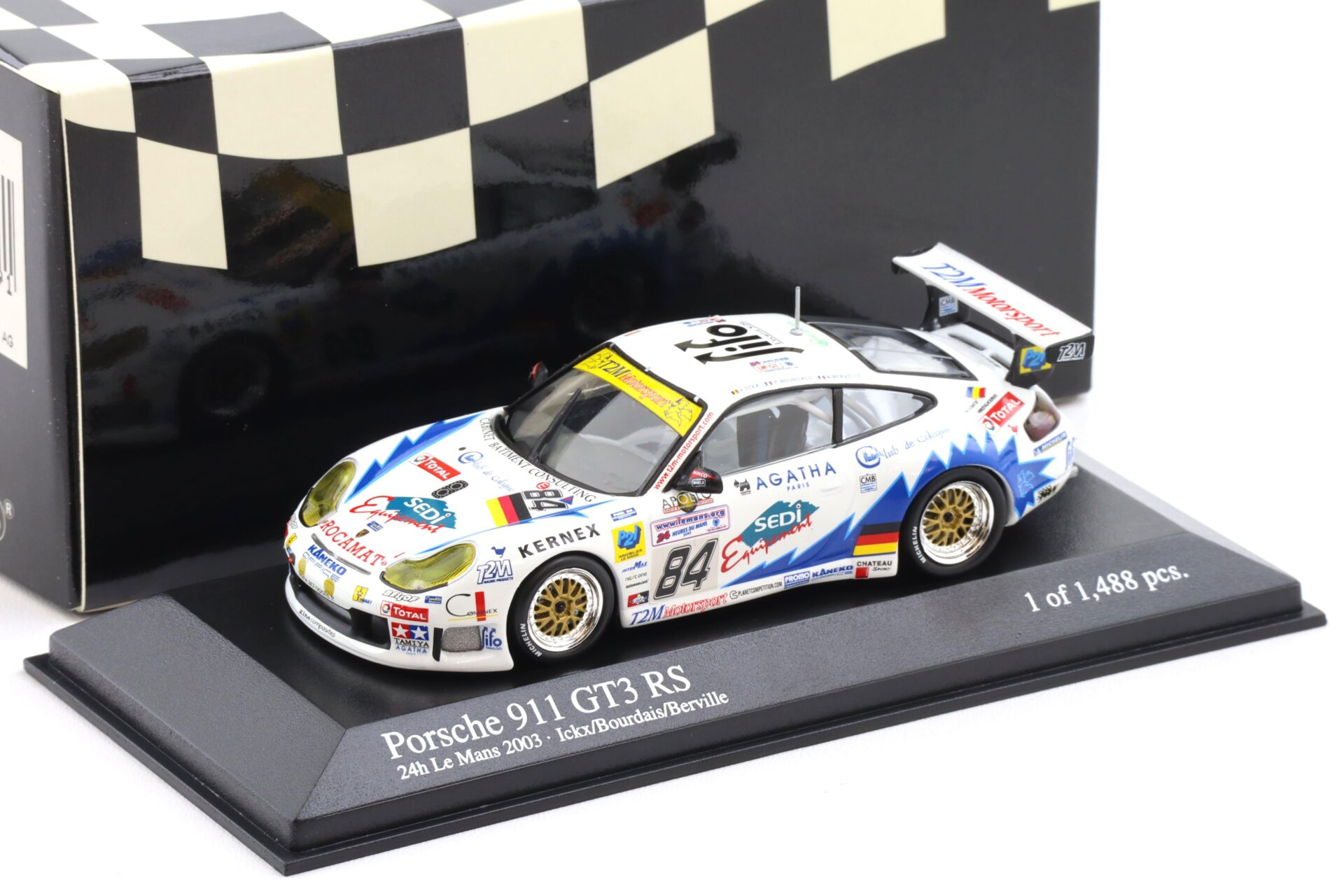 1:43 Minichamps Porsche 911 996 GT3 RS Le Mans 24h 2003 Ickx/ Bourdais #84