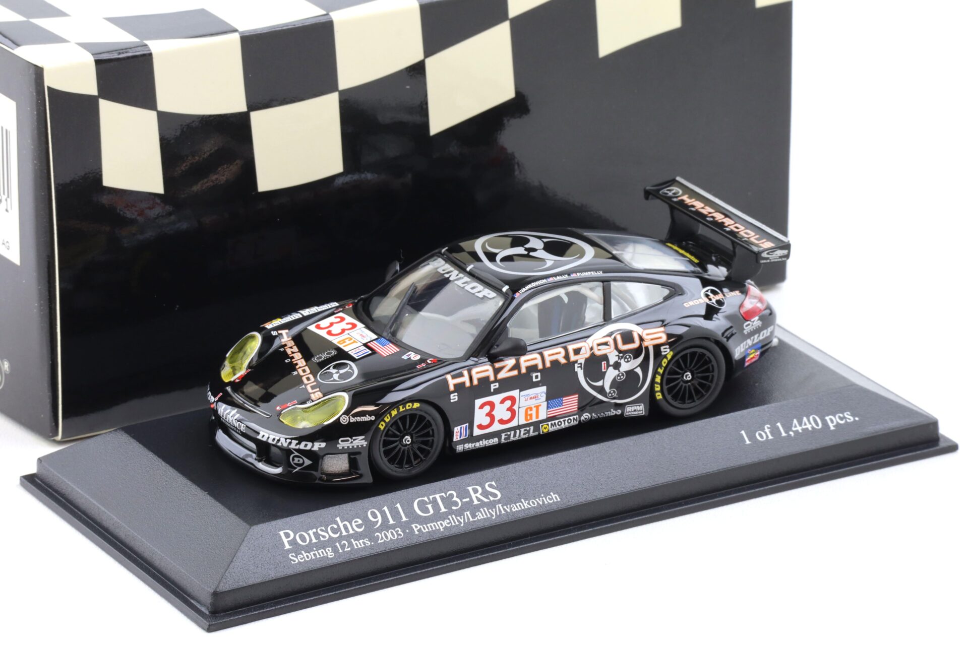 1:43 Minichamps Porsche 911 996 GT3 RS Sebring 12h 2003 Hazardous #33 Pumpelly