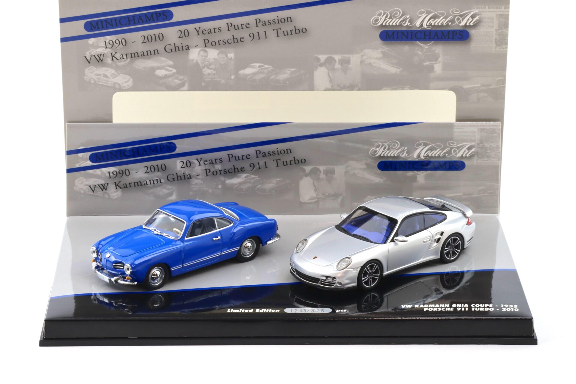 1:43 Minichamps Set 20 Years Porsche 911 Turbo silver + VW Karmann Ghia blue