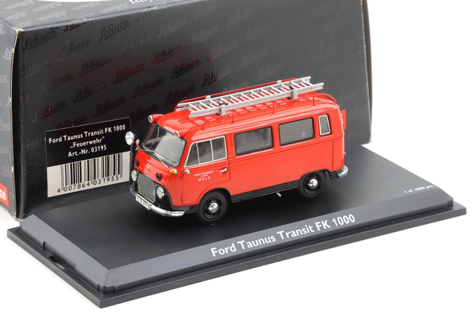 1:43 Schuco Ford Taunus Transit FK1000 VAN Feuerwehr Wels red