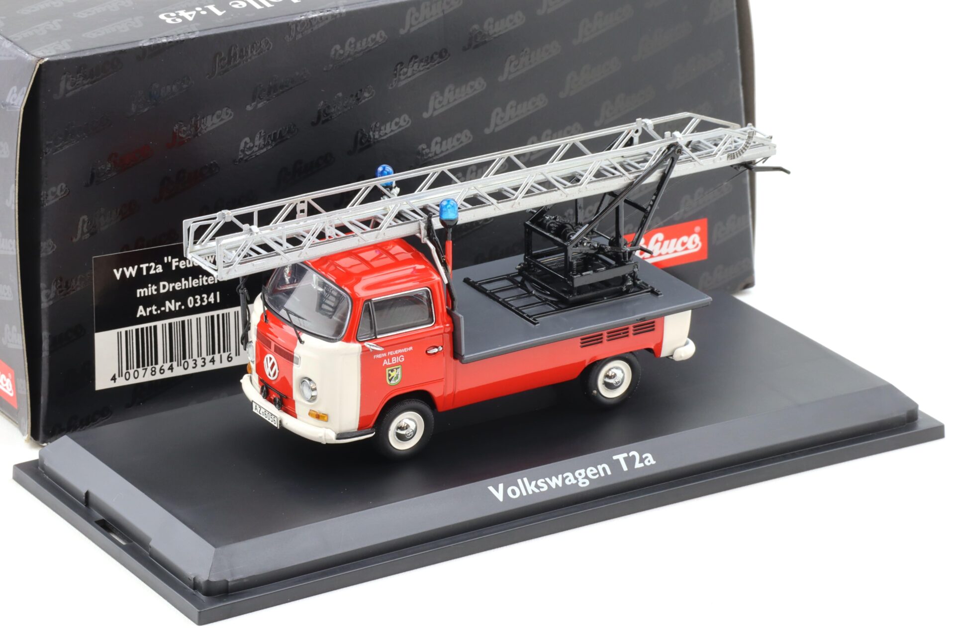 1:43 Schuco VW T2a Feuerwehr mit Drehleiter Feuerwehr Albig red/ white