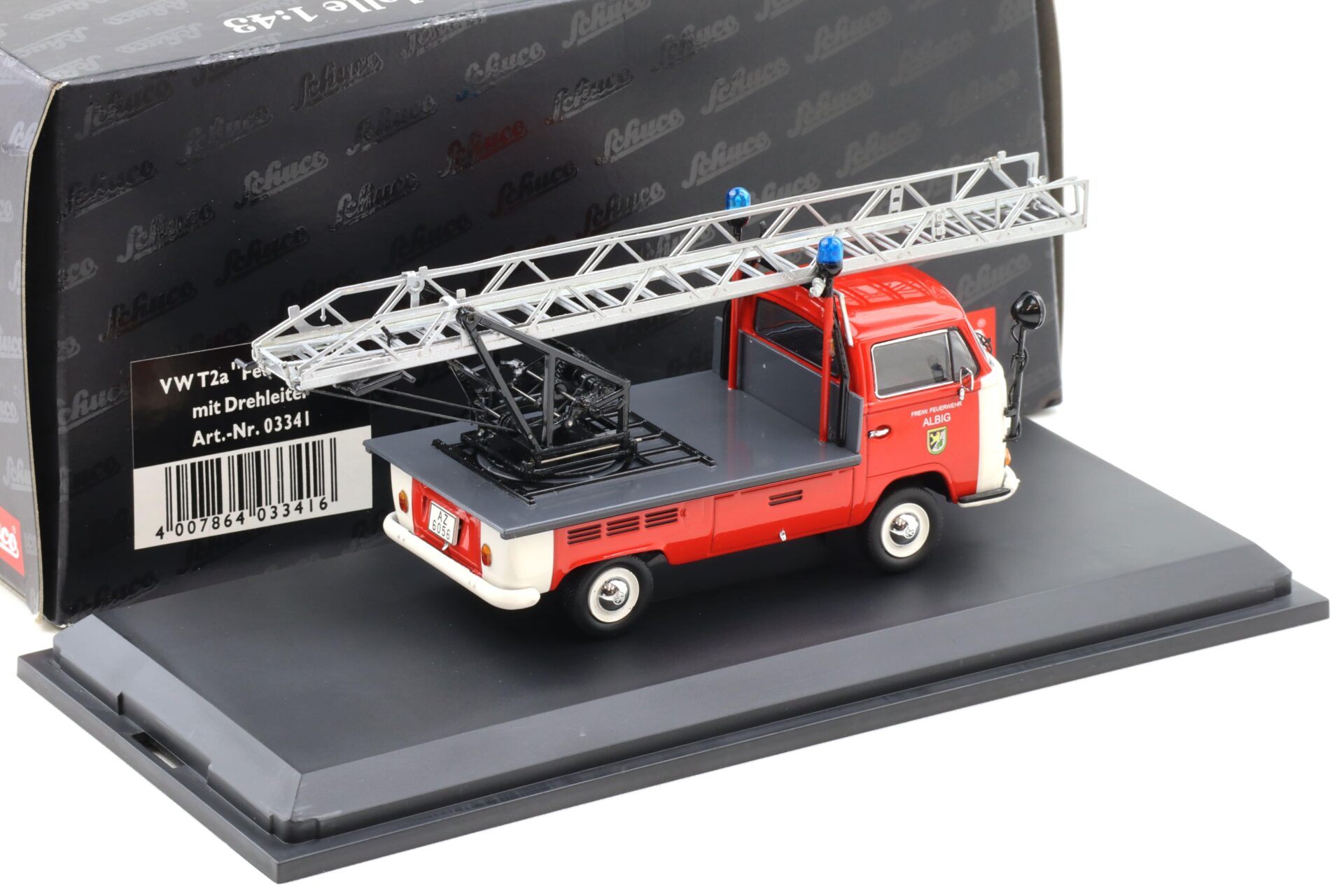 1:43 Schuco VW T2a Feuerwehr mit Drehleiter Feuerwehr Albig red/ white