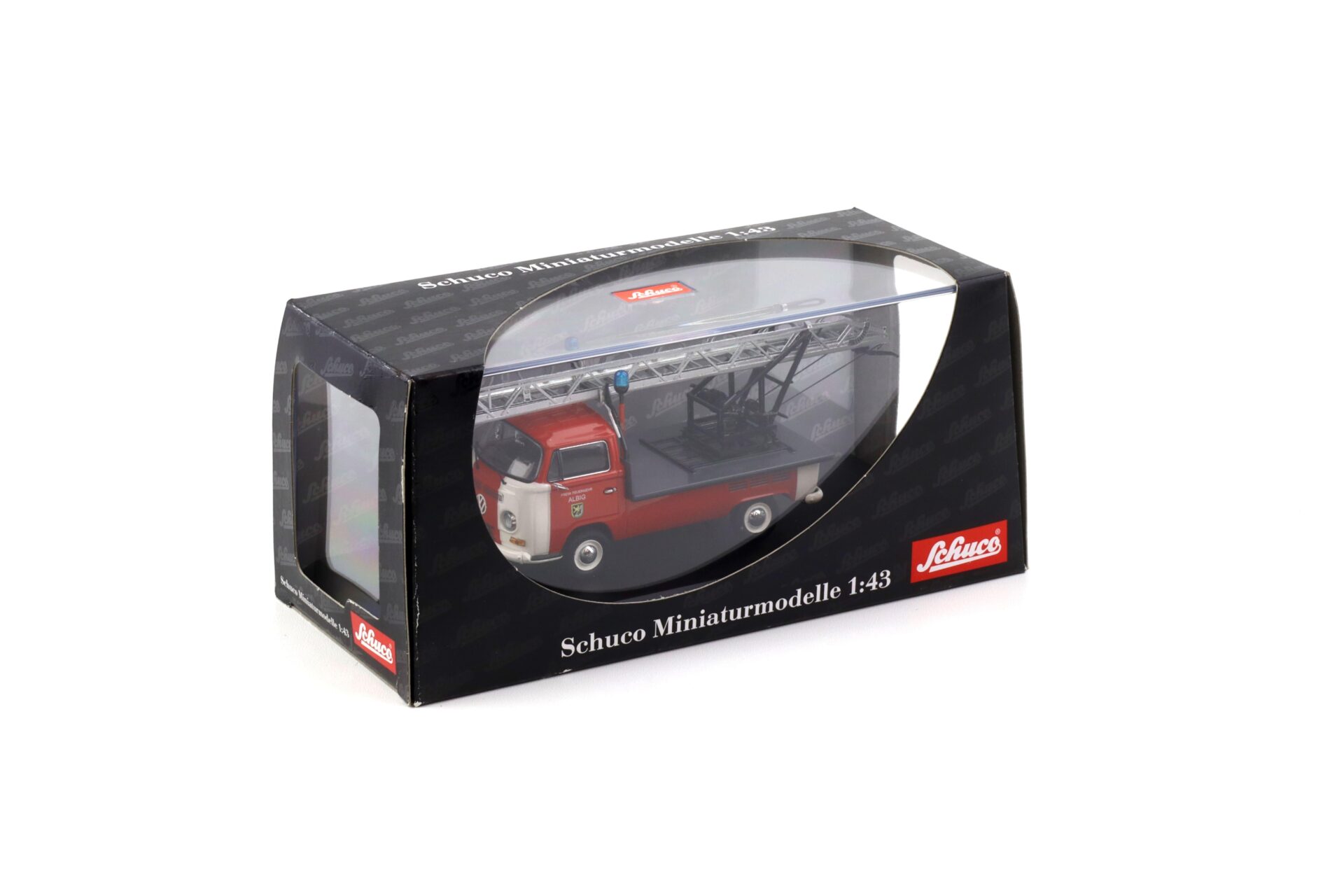 1:43 Schuco VW T2a Feuerwehr mit Drehleiter Feuerwehr Albig red/ white