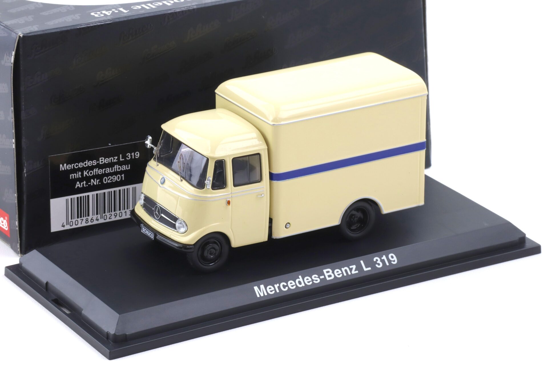 1:43 Schuco Mercedes L319 mit Kofferaufbau beige/ blue