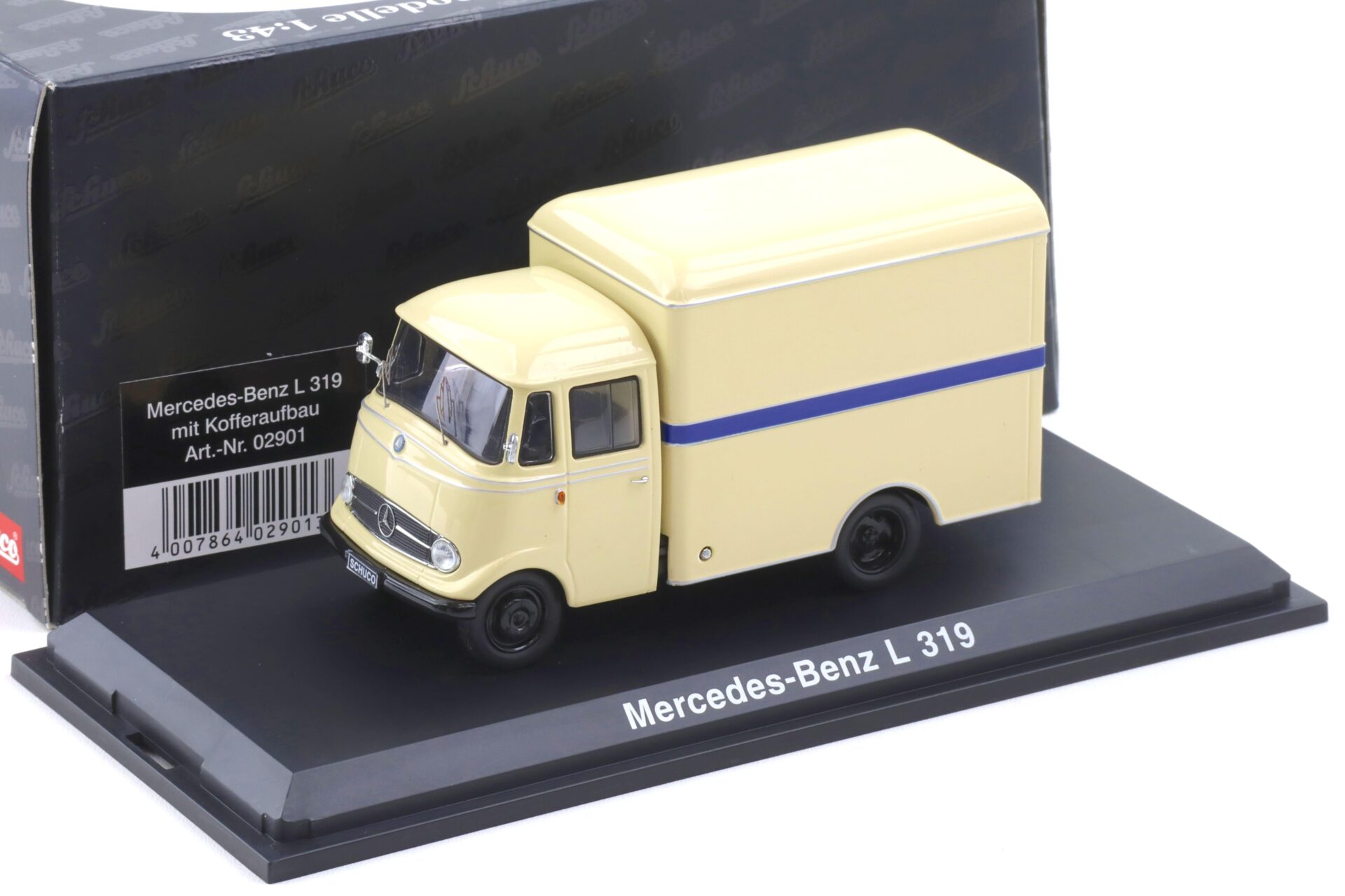 1:43 Schuco Mercedes L319 mit Kofferaufbau beige/ blue