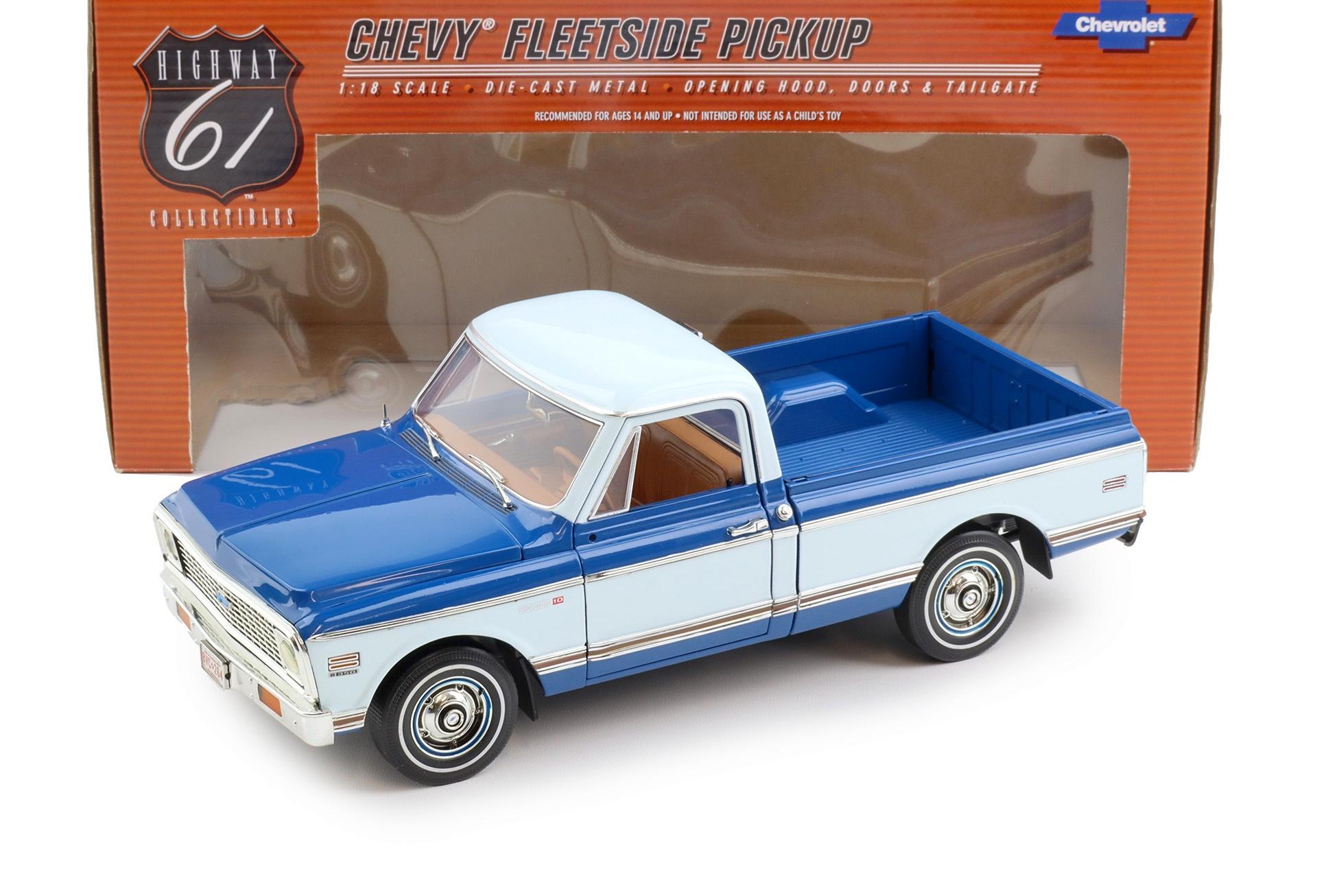 1:18 Highway61 Chevrolet Fleetside C-10 Pickup 1972 Medium blue/ white