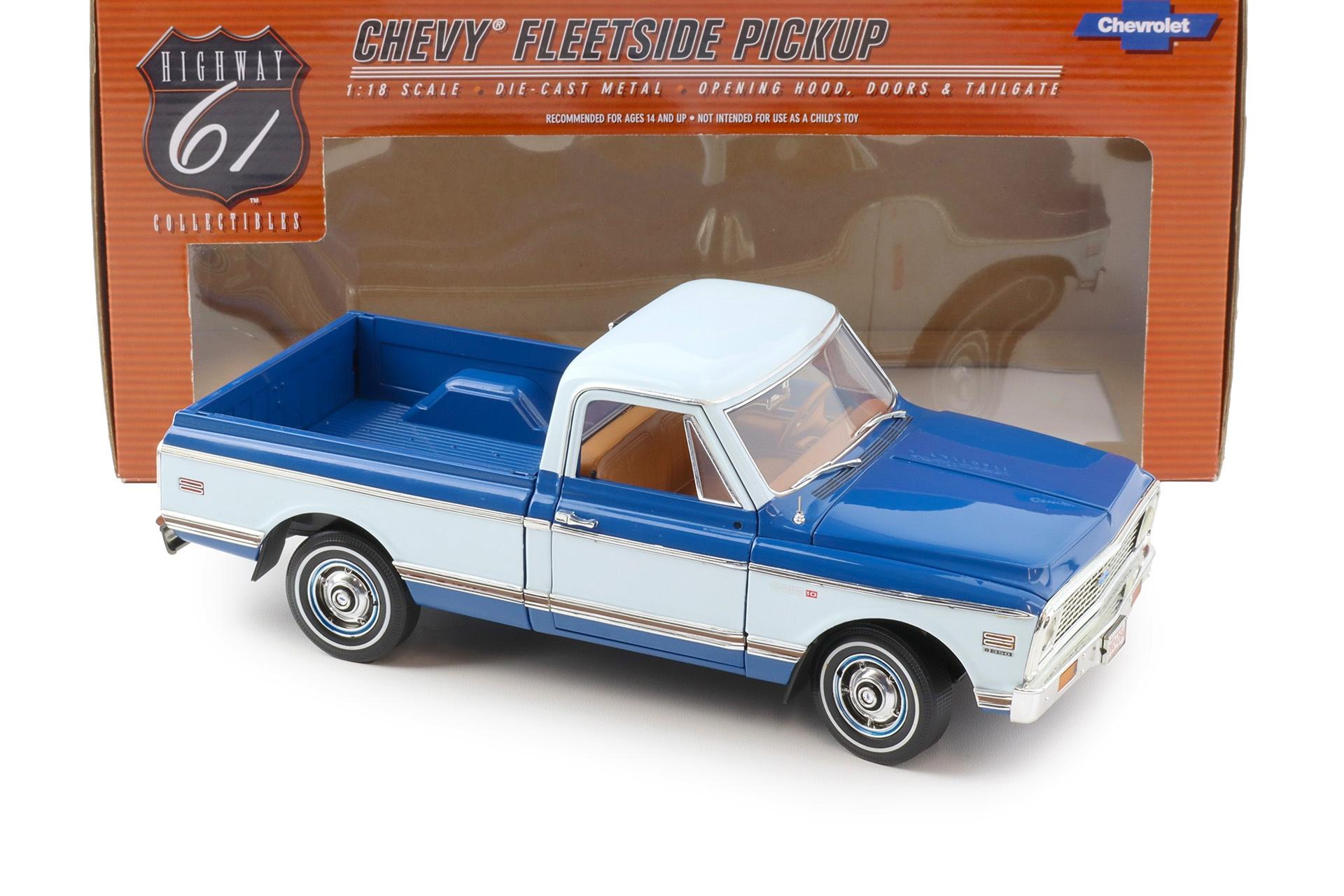 1:18 Highway61 Chevrolet Fleetside C-10 Pickup 1972 Medium blue/ white