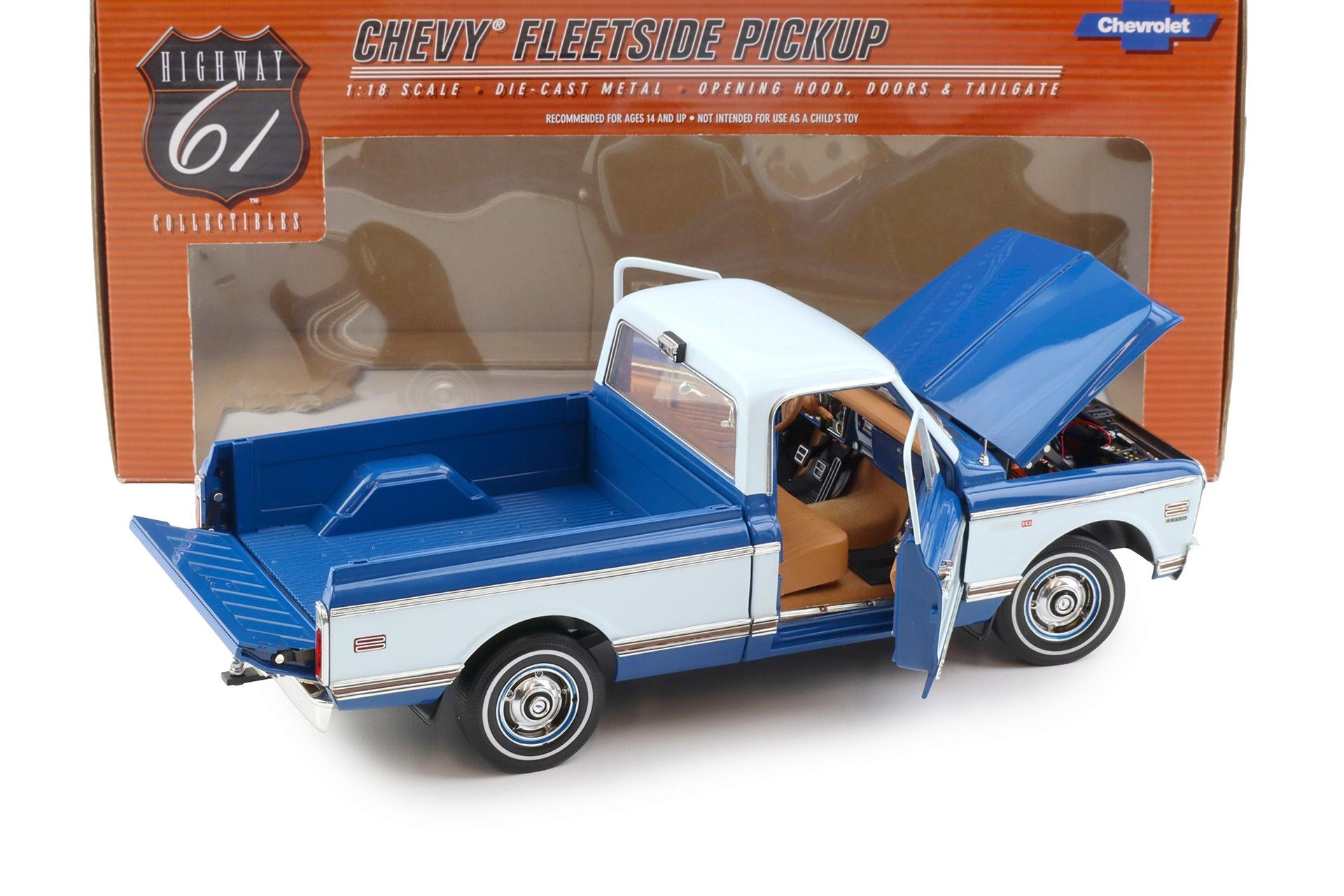1:18 Highway61 Chevrolet Fleetside C-10 Pickup 1972 Medium blue/ white