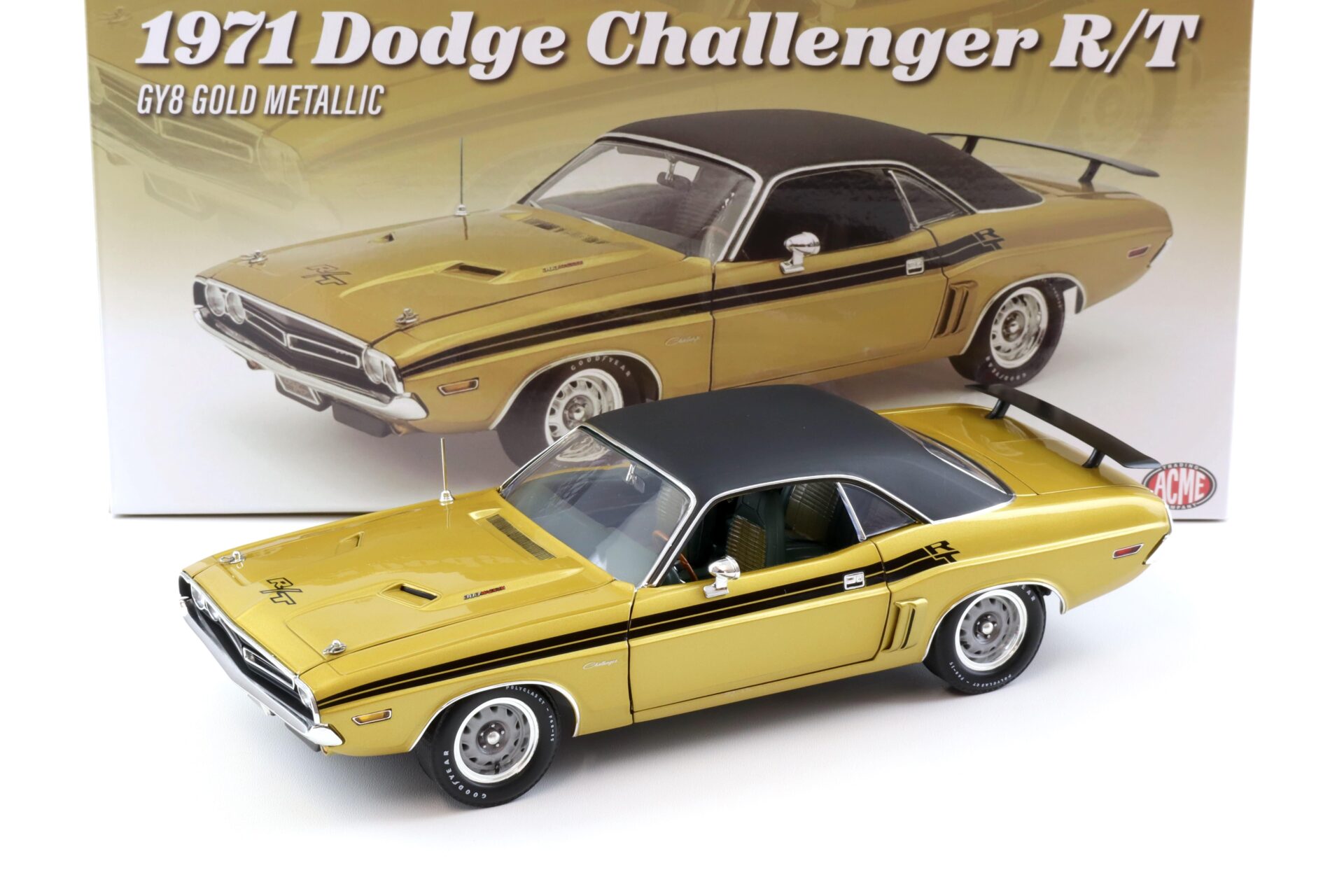 ID 104254 orig 1.jpg 1:18 ACME 1971 Dodge Challenger R/T Coupe GY8 gold metallic/ black roof