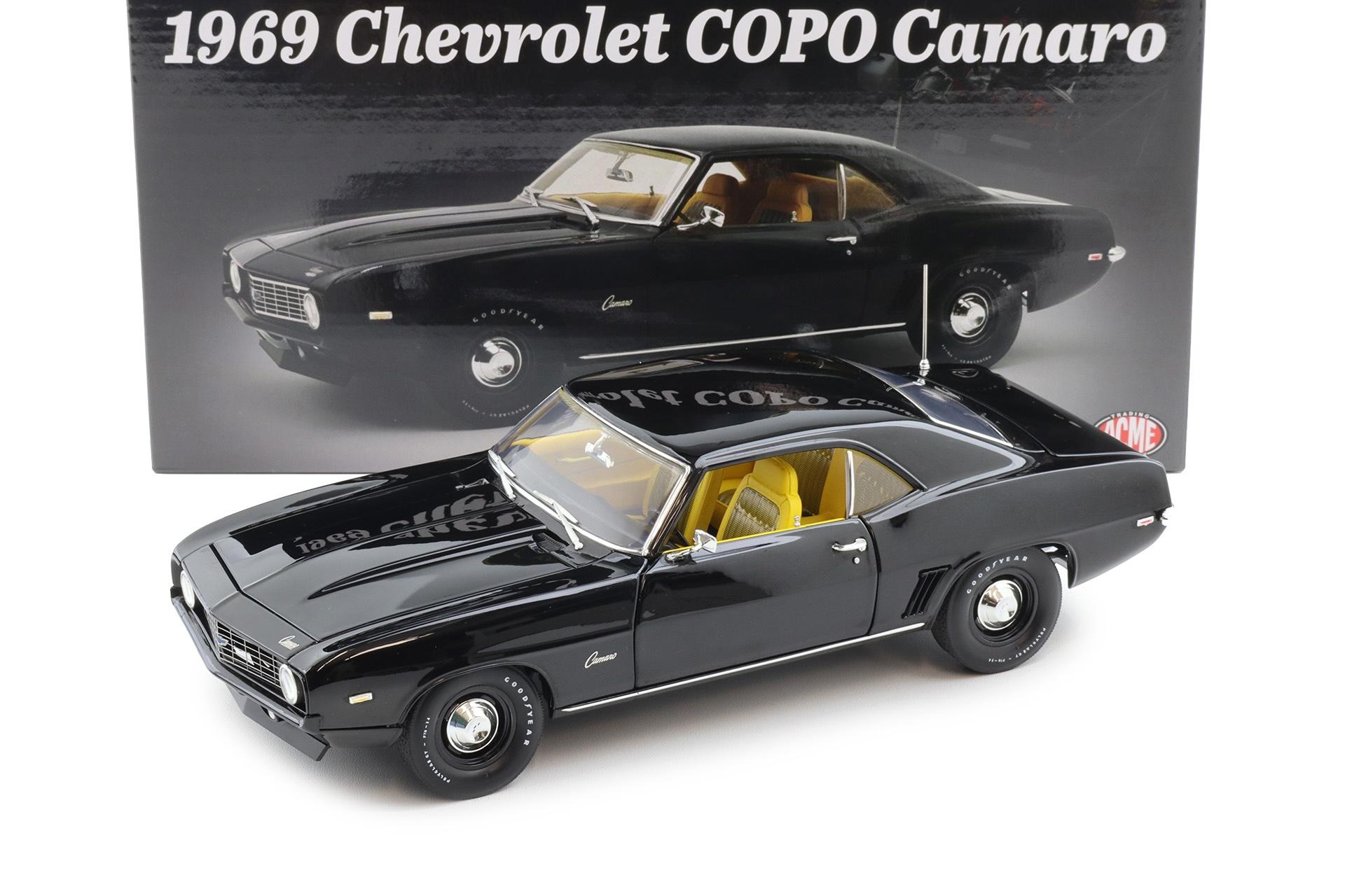 1:18 ACME 1969 Chevrolet COPO Camaro 1 of 1 black with yellow A1805736