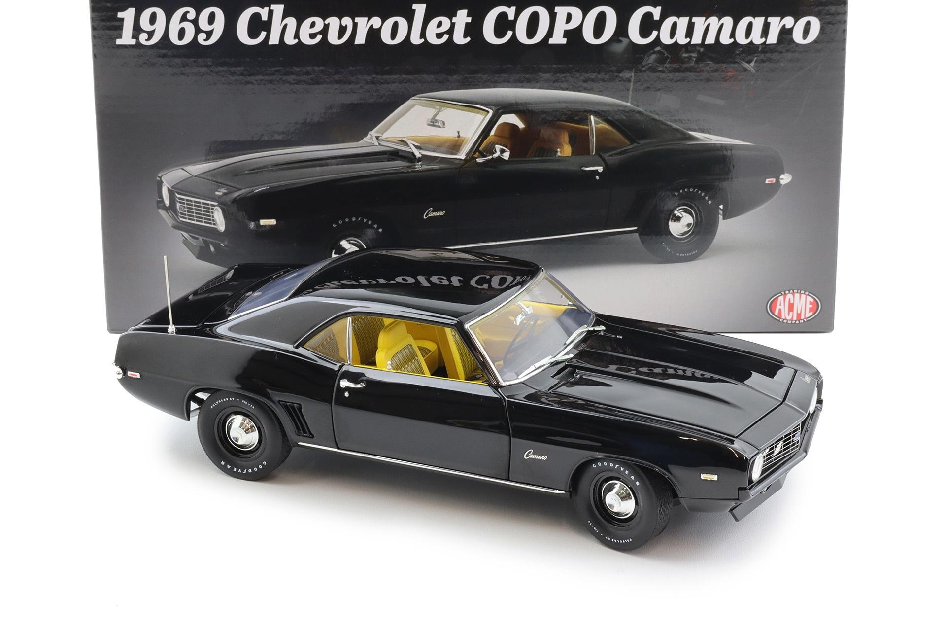 1:18 ACME 1969 Chevrolet COPO Camaro 1 of 1 black with yellow A1805736