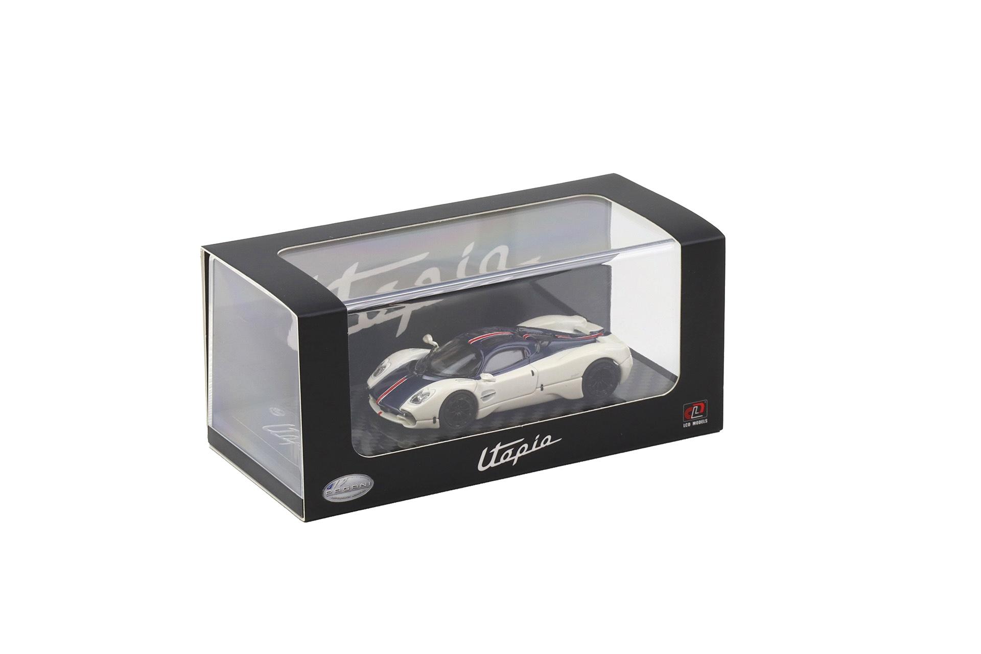 1:64 LCD Models Pagani Utopia Coupe white/ blue Carbon LCD64039-WB