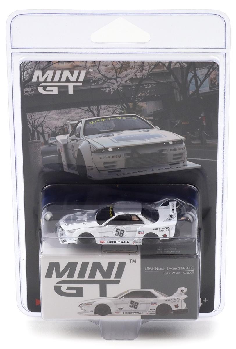 1:64 TSM Mini GT Blister LBWK Nissan Skyline GT-R R32 Kaido Works TAS 2025 white