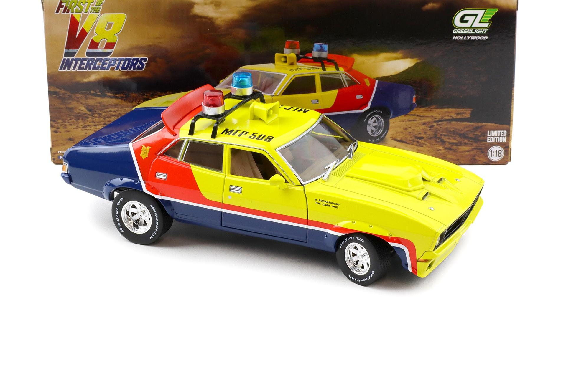 1:18 Greenlight Ford Falcon XB V8 Intercopter 1974 Police Car MAD MAX yellow/ red/ blue