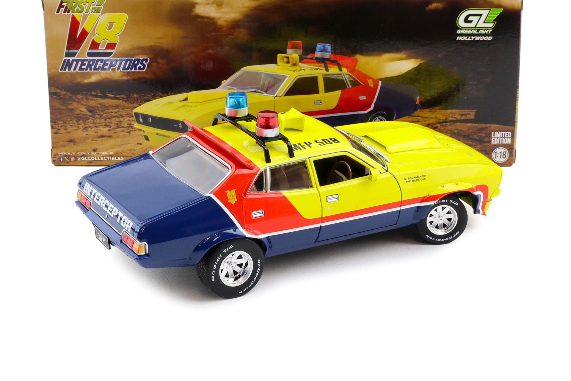 1:18 Greenlight Ford Falcon XB V8 Intercopter 1974 Police Car MAD MAX yellow/ red/ blue
