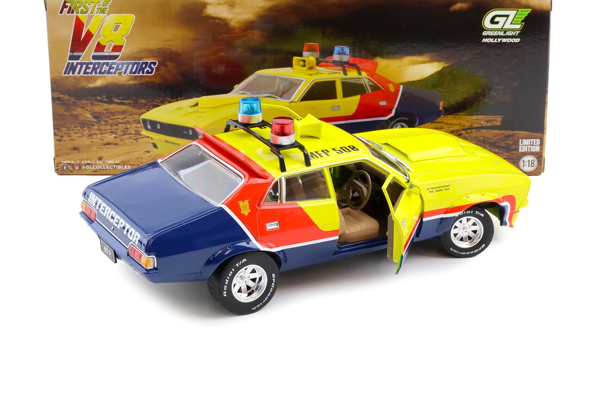 1:18 Greenlight Ford Falcon XB V8 Intercopter 1974 Police Car MAD MAX yellow/ red/ blue