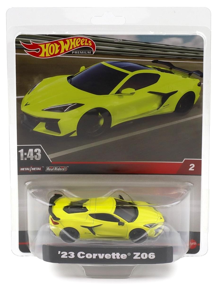 1:43 Hot Wheels Premium 2024 Real Riders 2023 Chevrolet C8 Corvette Z06 yellow