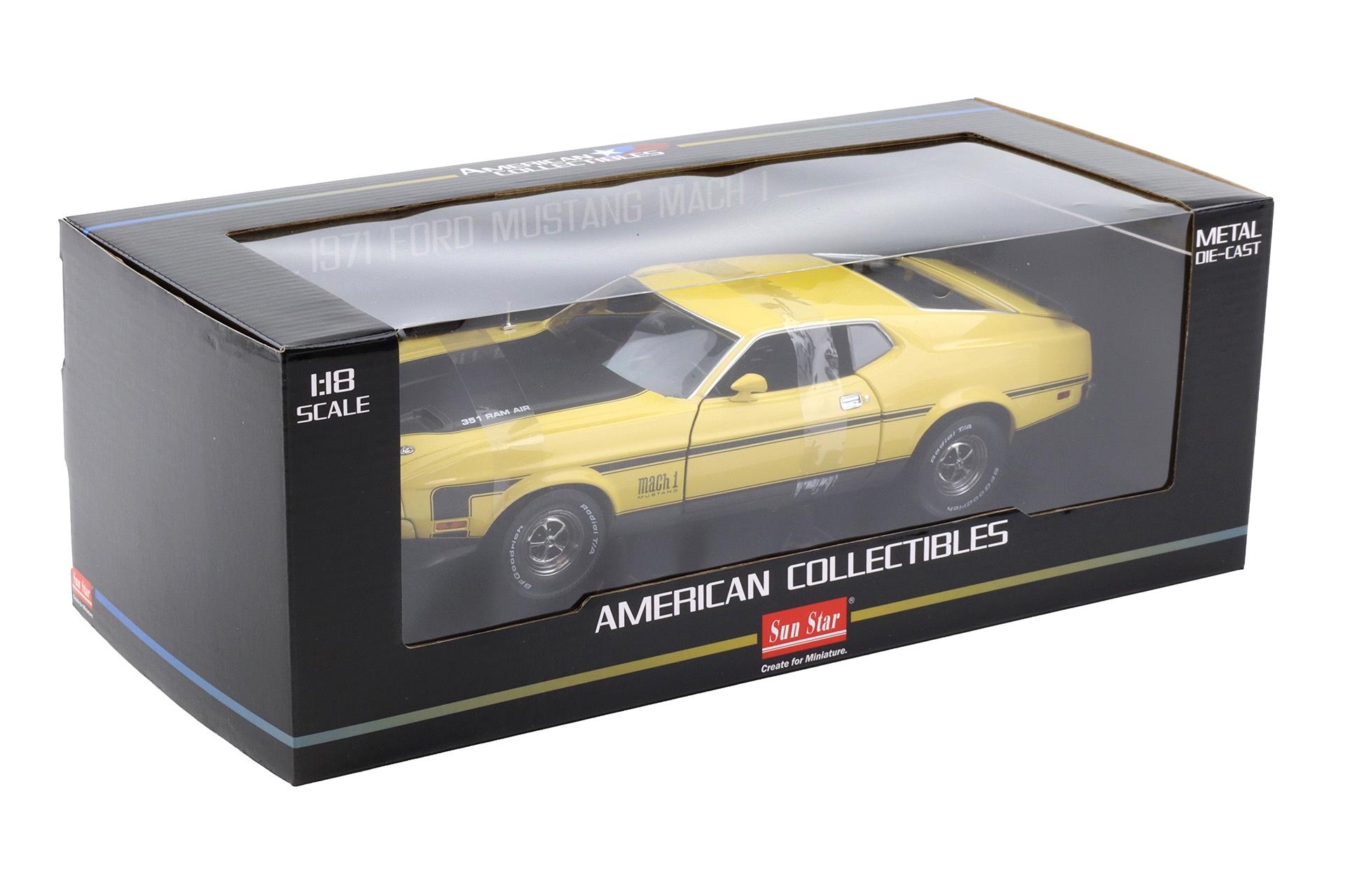 1:18 Sun Star 1971 Ford Mustang Mach 1 Coupe Ram Air 351 Medium Bright yellow