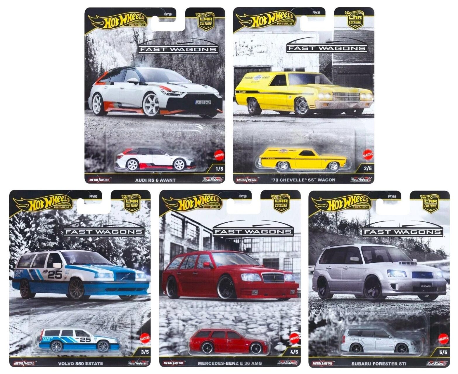 1:64 Hot Wheels Fast Wagons 2025 Car Culture Premium Pack 5 pcs. 976J Audi, Volvo