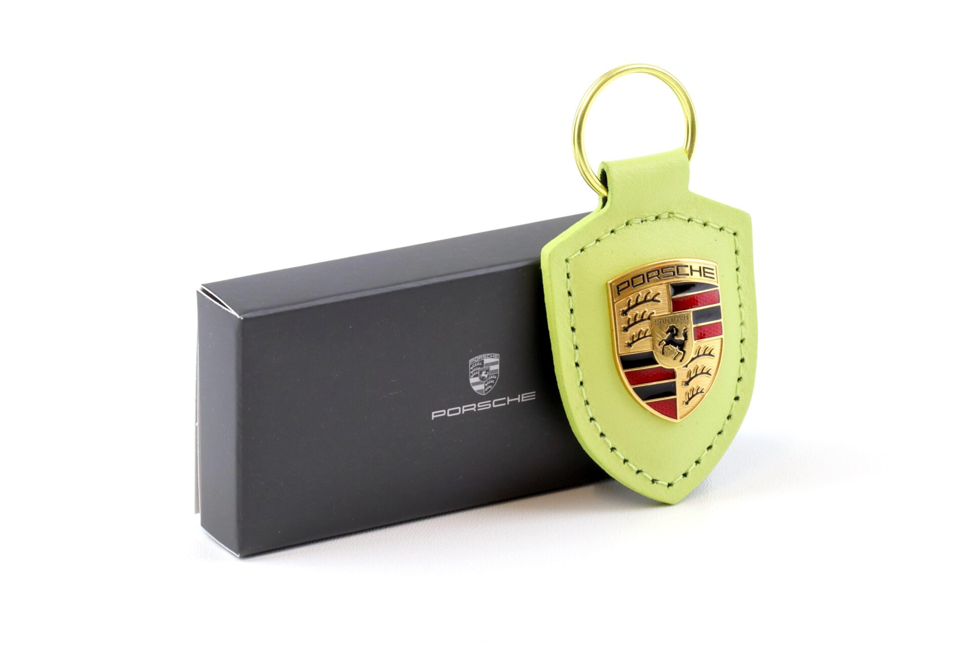 Original Porsche Wappen Schlüsselanhänger Keychain Leder Cartagena yellow WAP DEALER