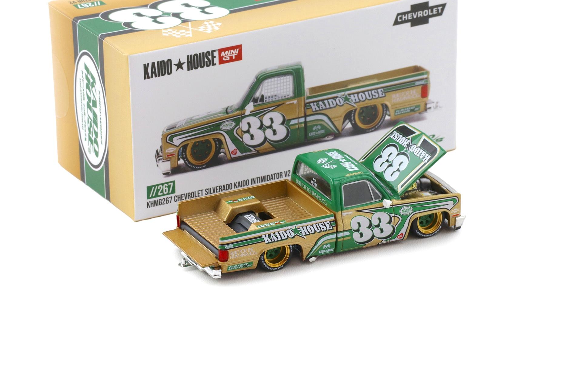 1:64 TSM Mini GT Kaido House Chevrolet Silverado Kaido Intimidator V2 green/ gold