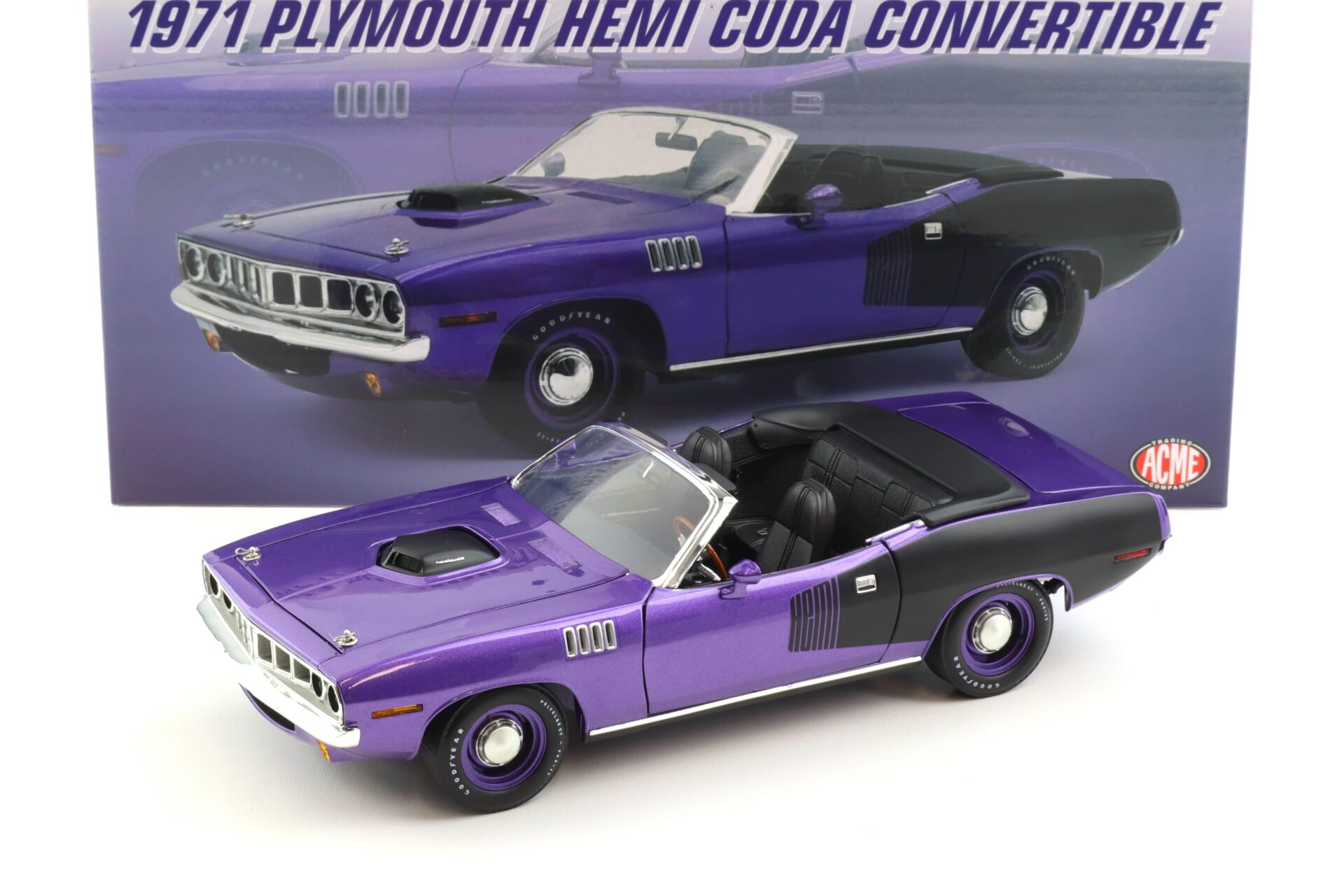 1:18 ACME 1971 Plymouth Hemi Cuda Convertible Plum Crazy/ black