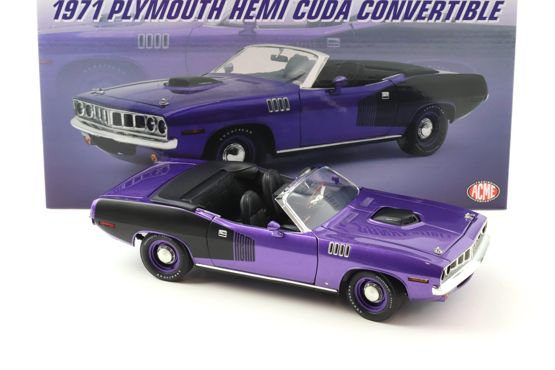 1:18 ACME 1971 Plymouth Hemi Cuda Convertible Plum Crazy/ black